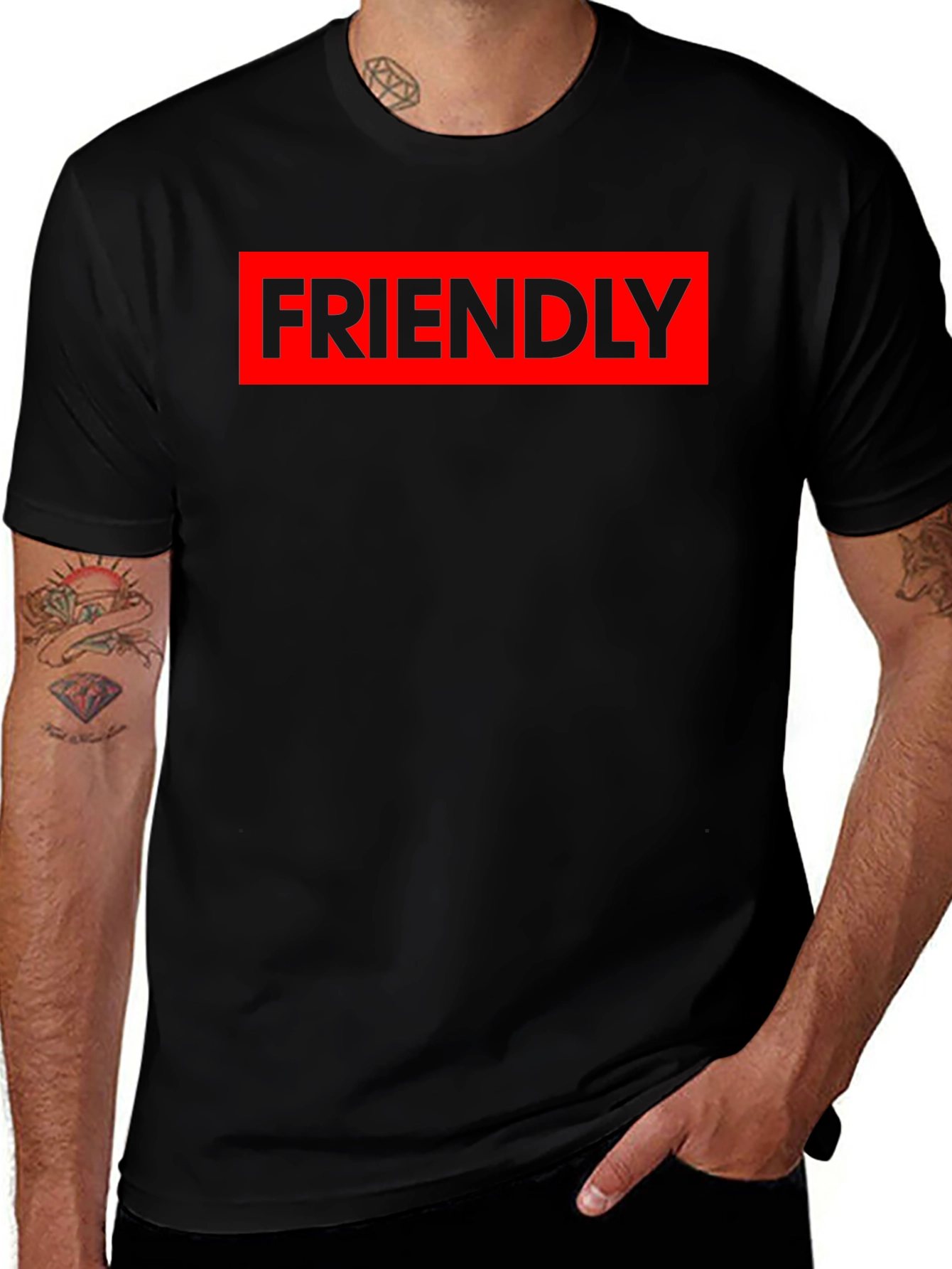 Friendly Graphic Tee - Red & Black Casual Shirt