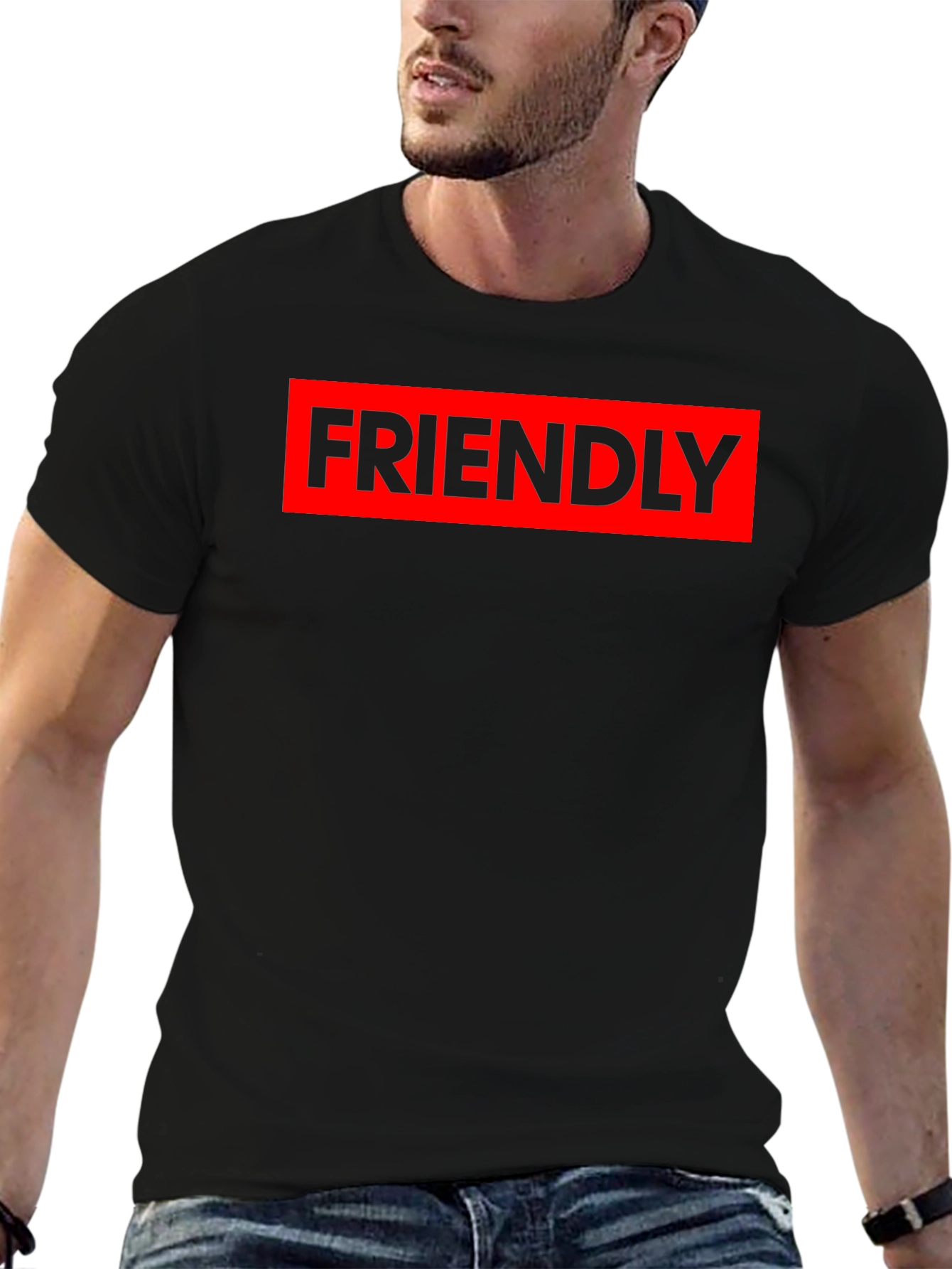 Friendly Graphic Tee - Red & Black Casual Shirt