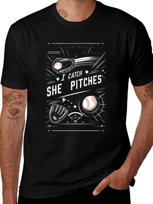 I Catch She Pitches Baseball T-Shirt