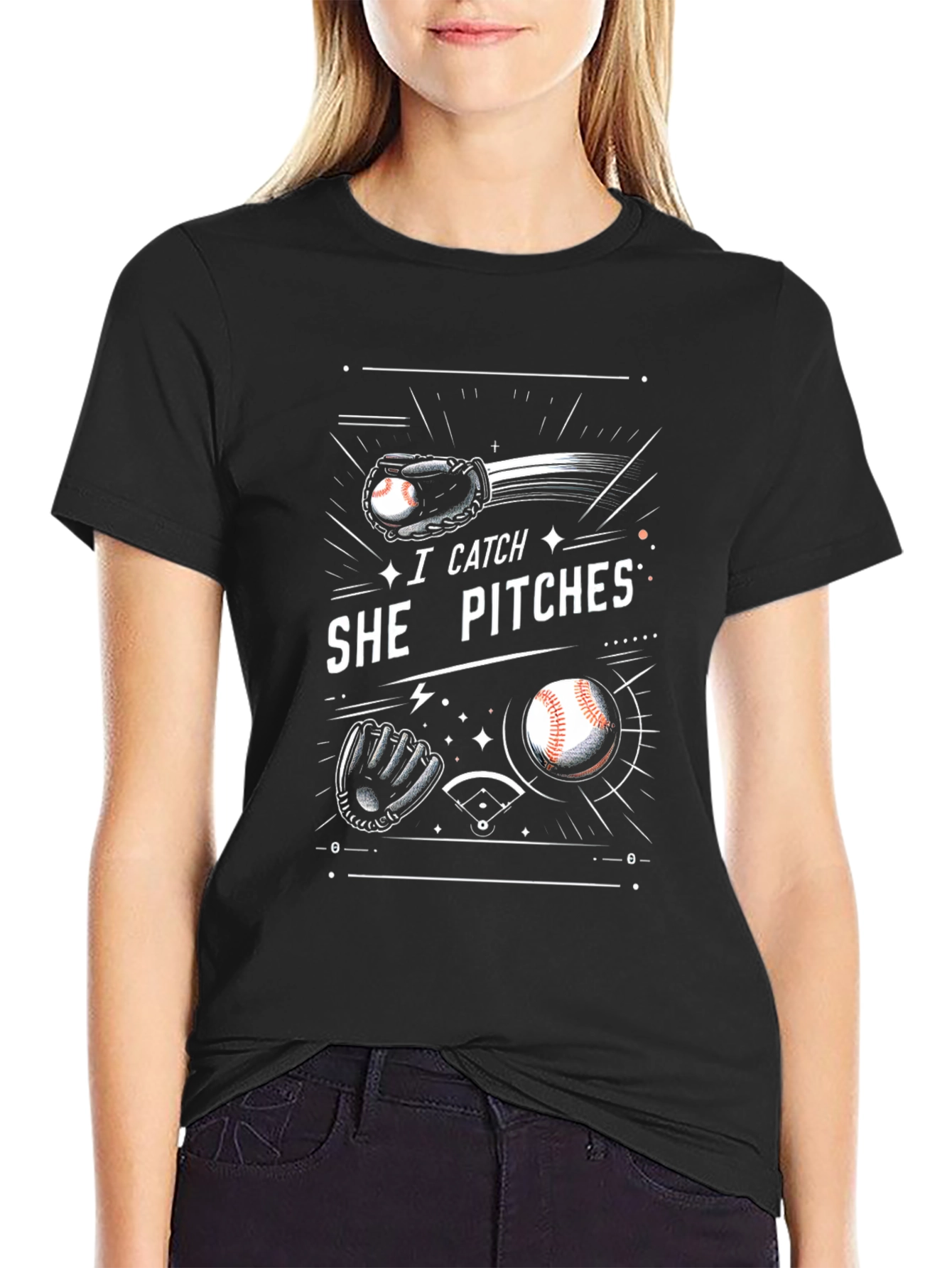 I Catch She Pitches Baseball T-Shirt