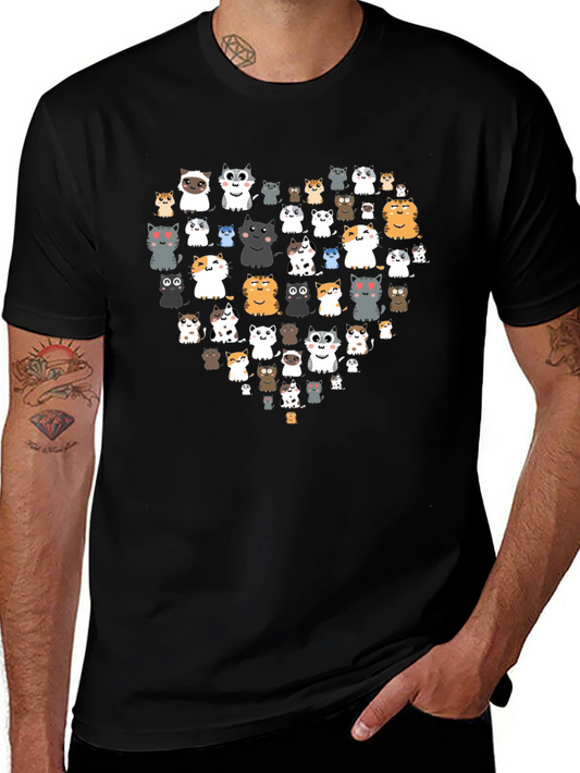 Cat Heart Graphic Black T-Shirt