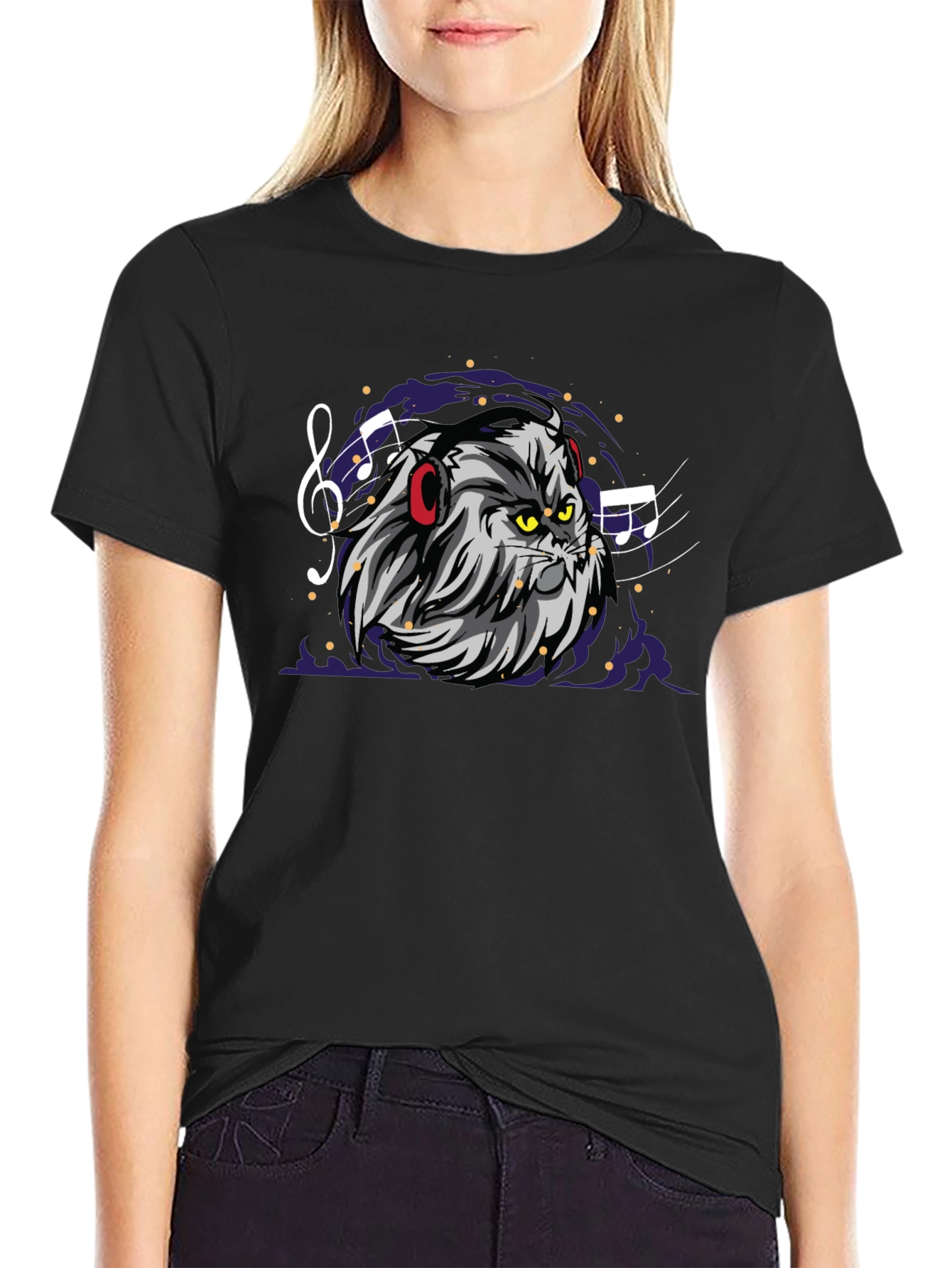 Cat DJ Graphic Tee - Mens Black Cotton T-Shirt
