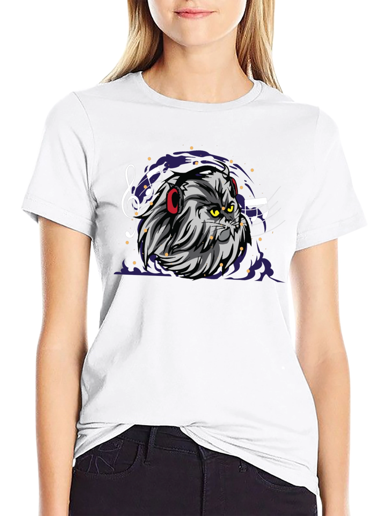 Cat DJ Graphic Tee - Mens Black Cotton T-Shirt