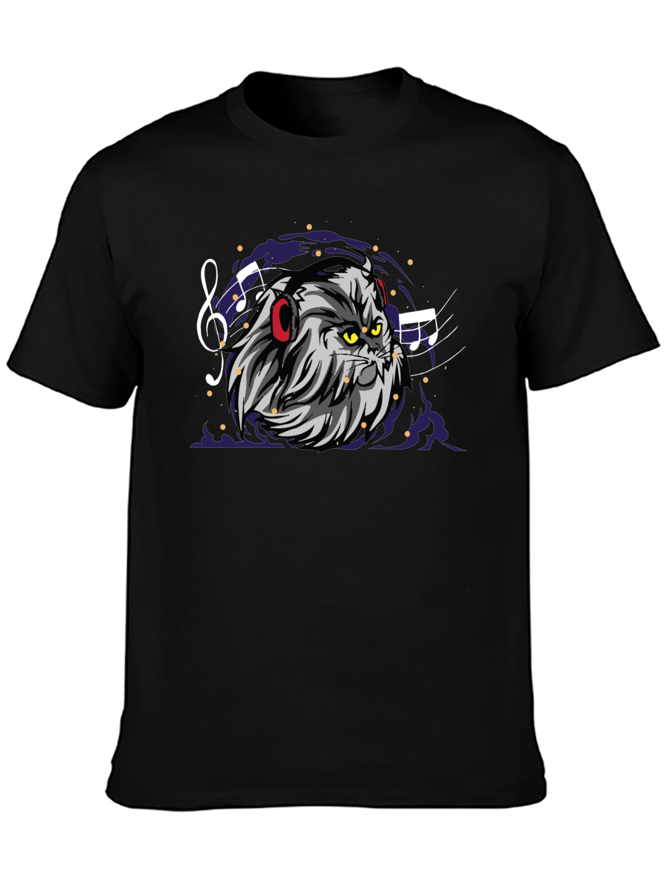 Cat DJ Graphic Tee - Mens Black Cotton T-Shirt