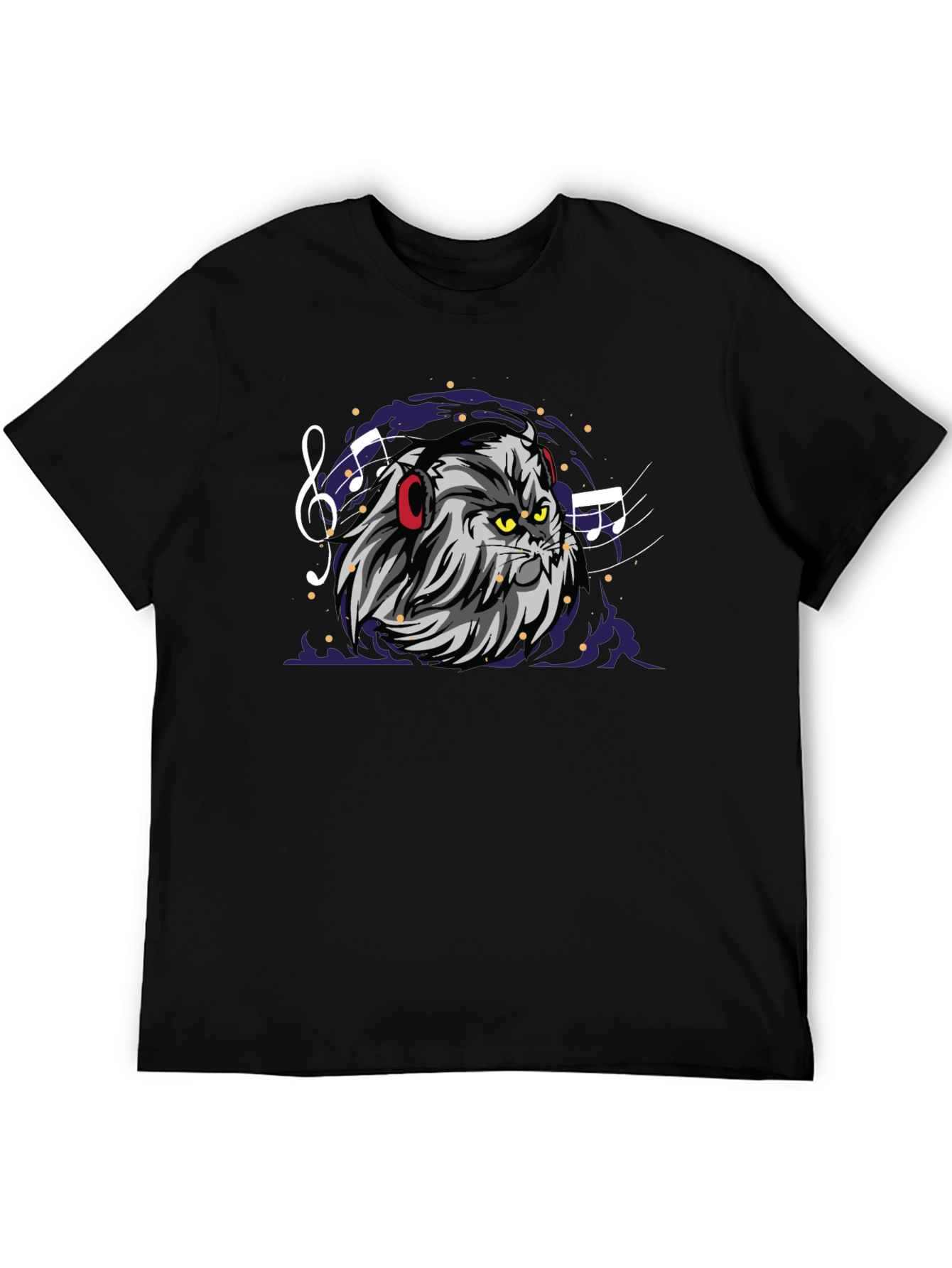 Cat DJ Graphic Tee - Mens Black Cotton T-Shirt
