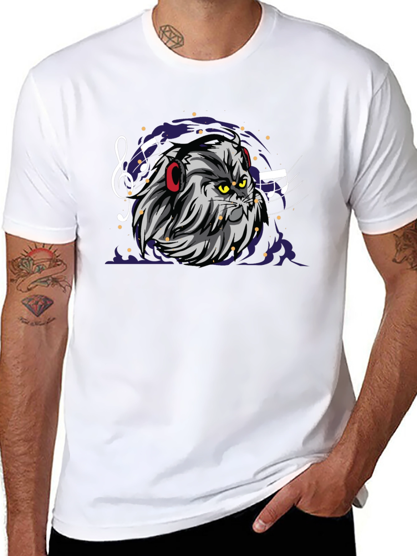 Cat DJ Graphic Tee - Mens Black Cotton T-Shirt