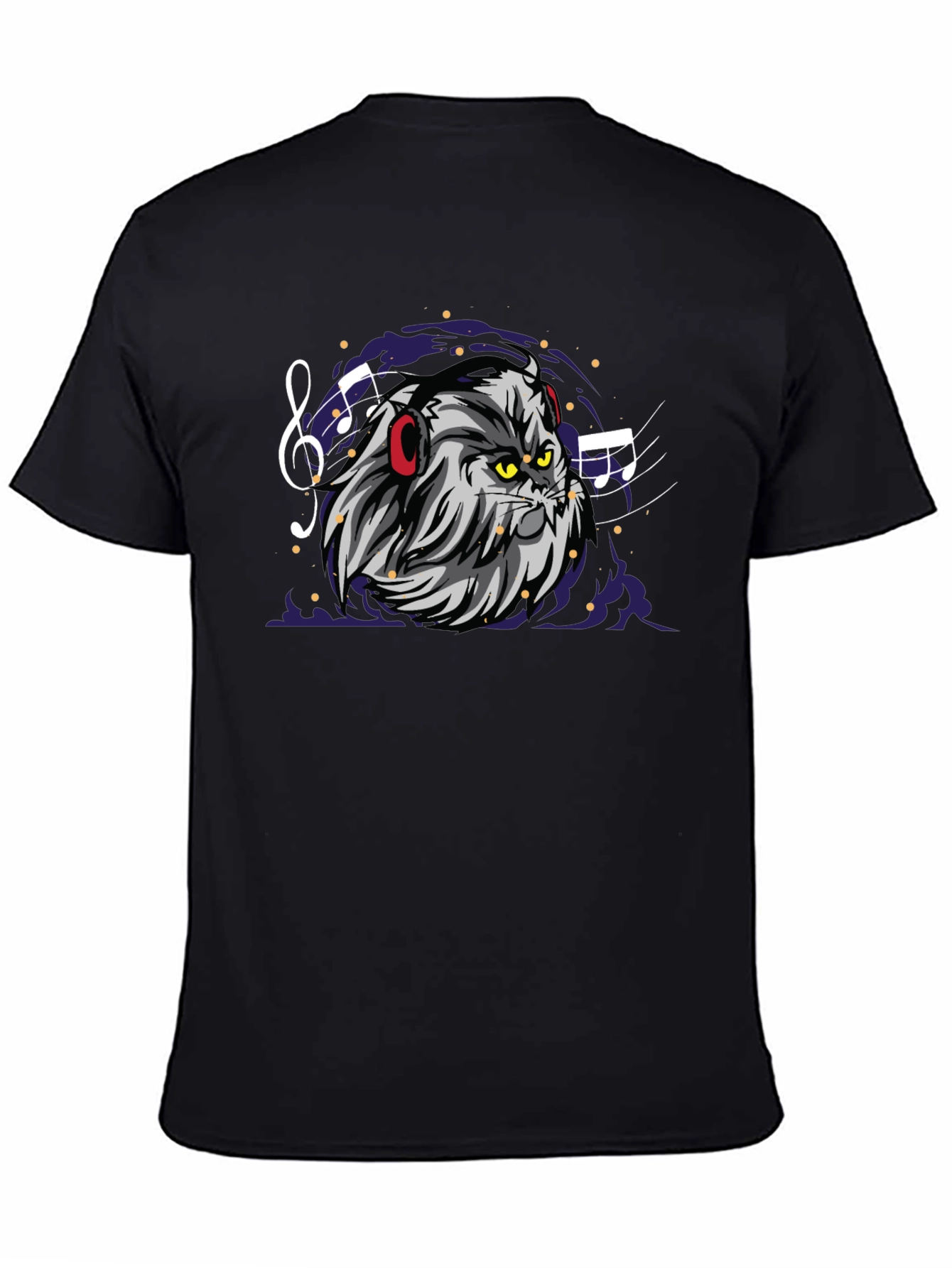 Cat DJ Graphic Tee - Mens Black Cotton T-Shirt