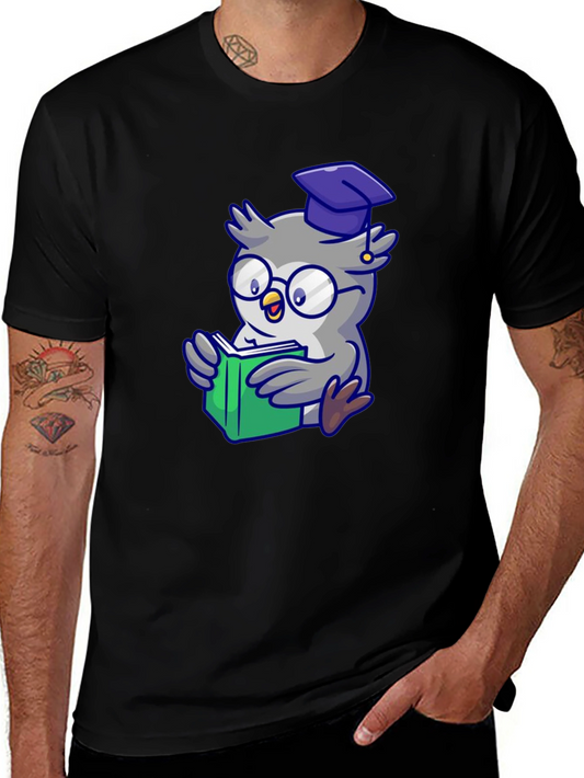Owl Graduate Reading T-Shirt - Black
