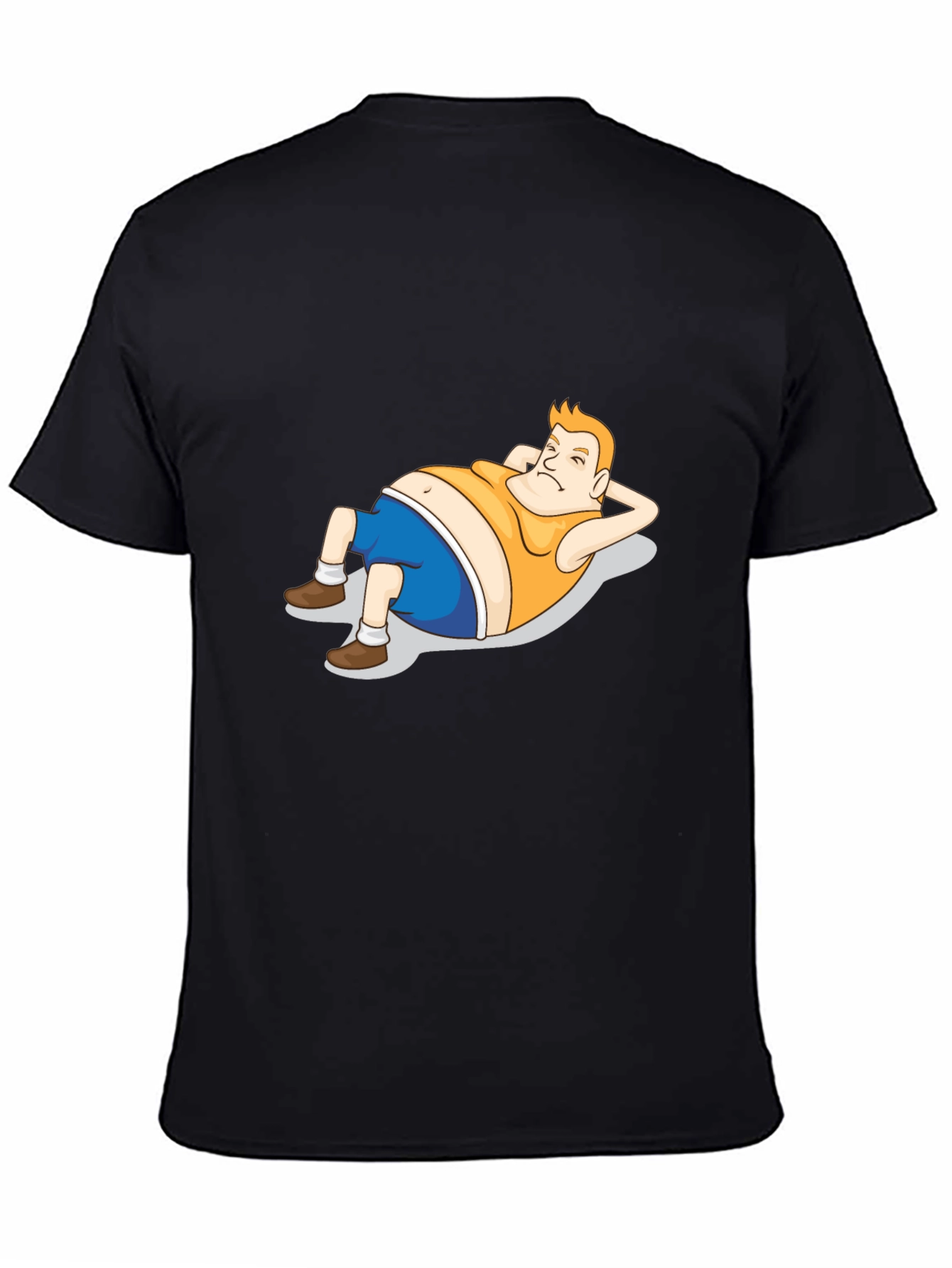 Cartoon Lazy Guy Black T-Shirt