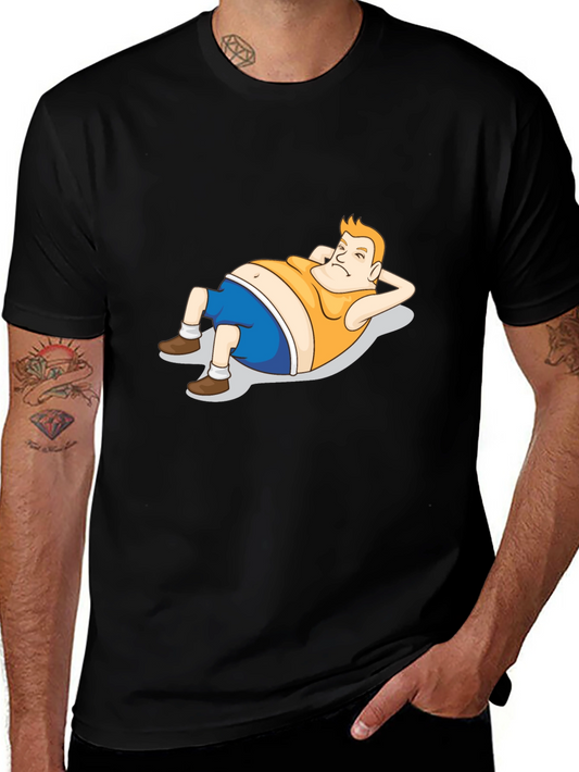 Cartoon Lazy Guy Black T-Shirt