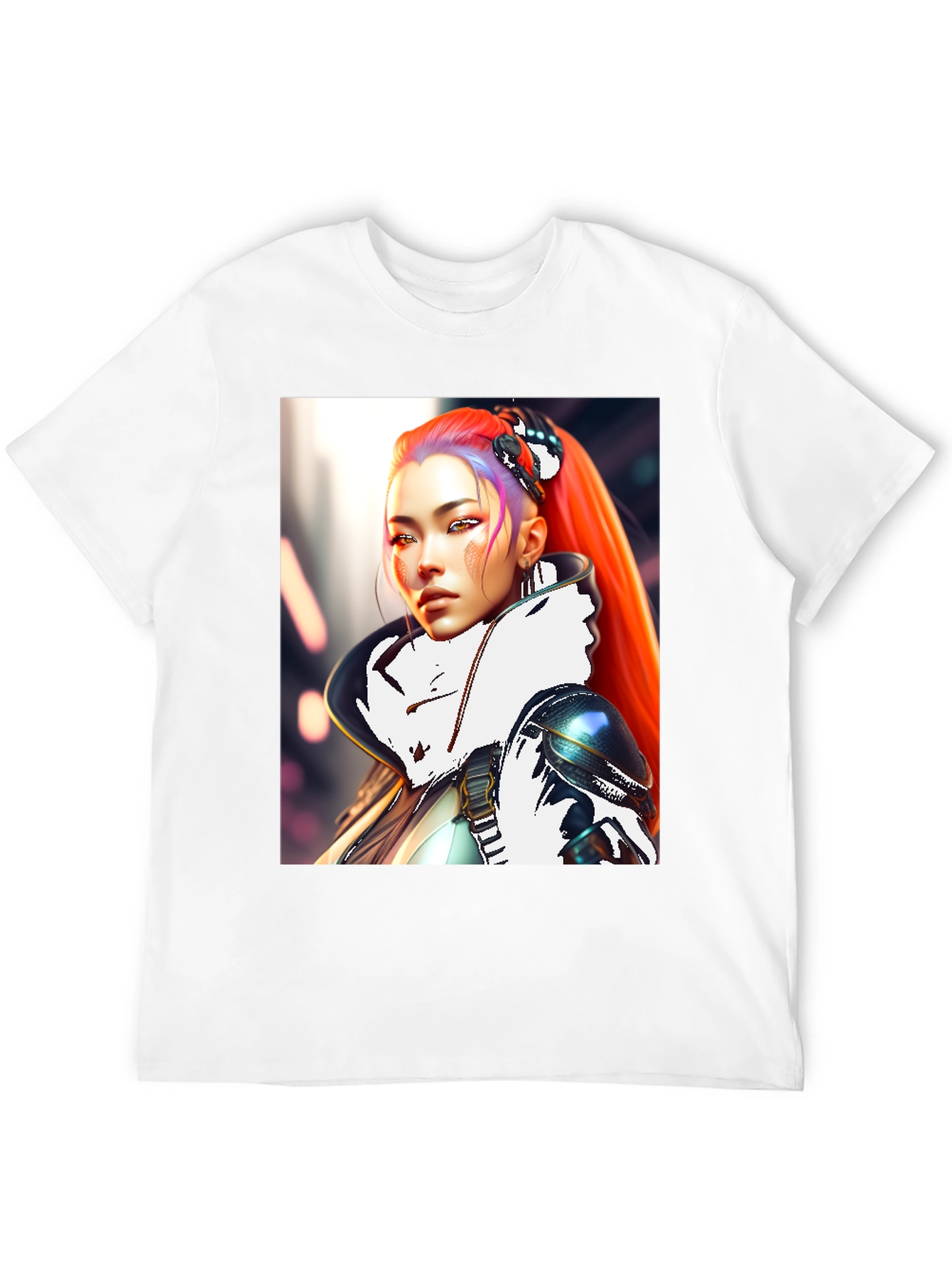 Cyberpunk Style T-Shirt with Sci-Fi Woman Design