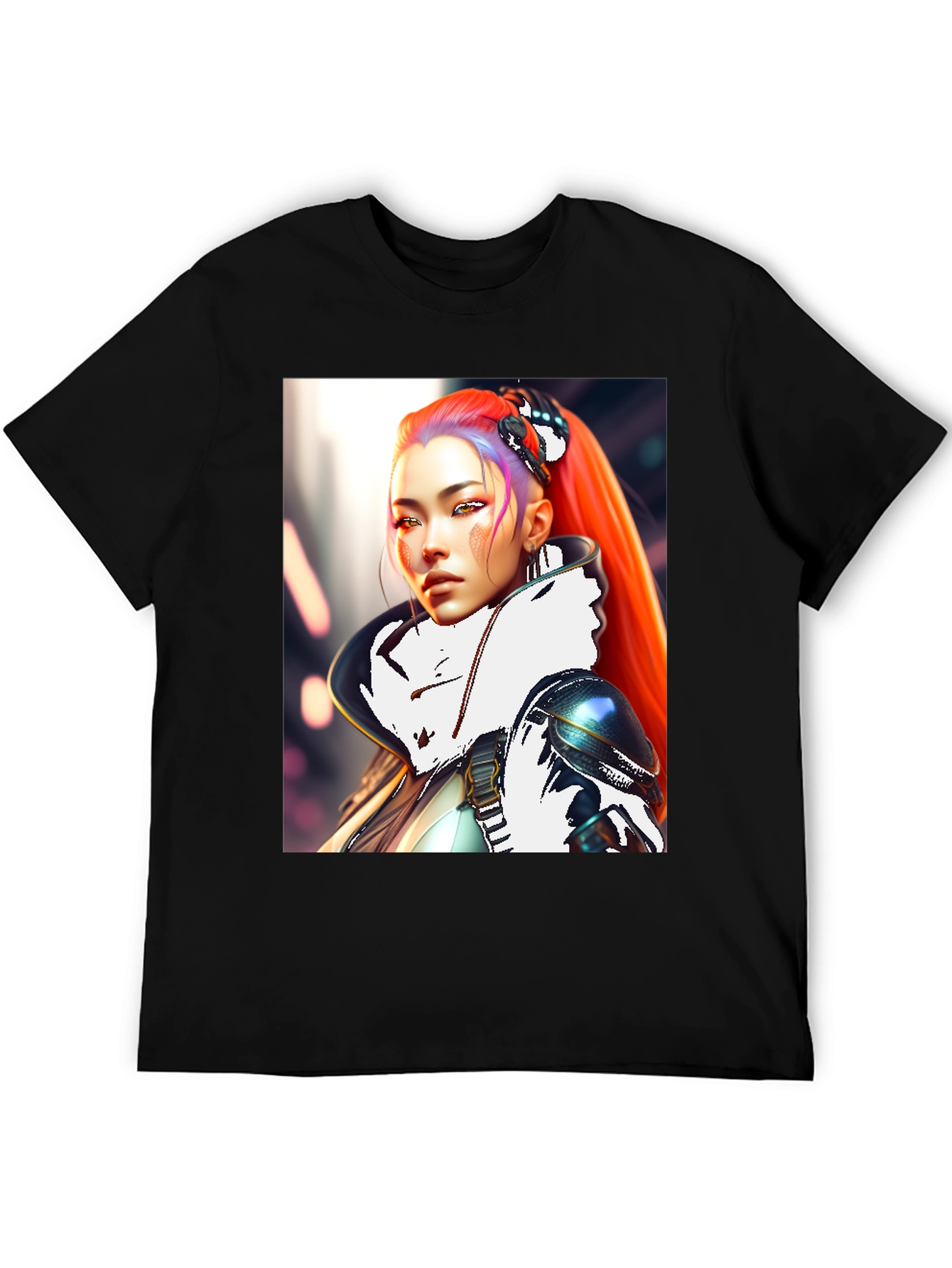 Cyberpunk Style T-Shirt with Sci-Fi Woman Design