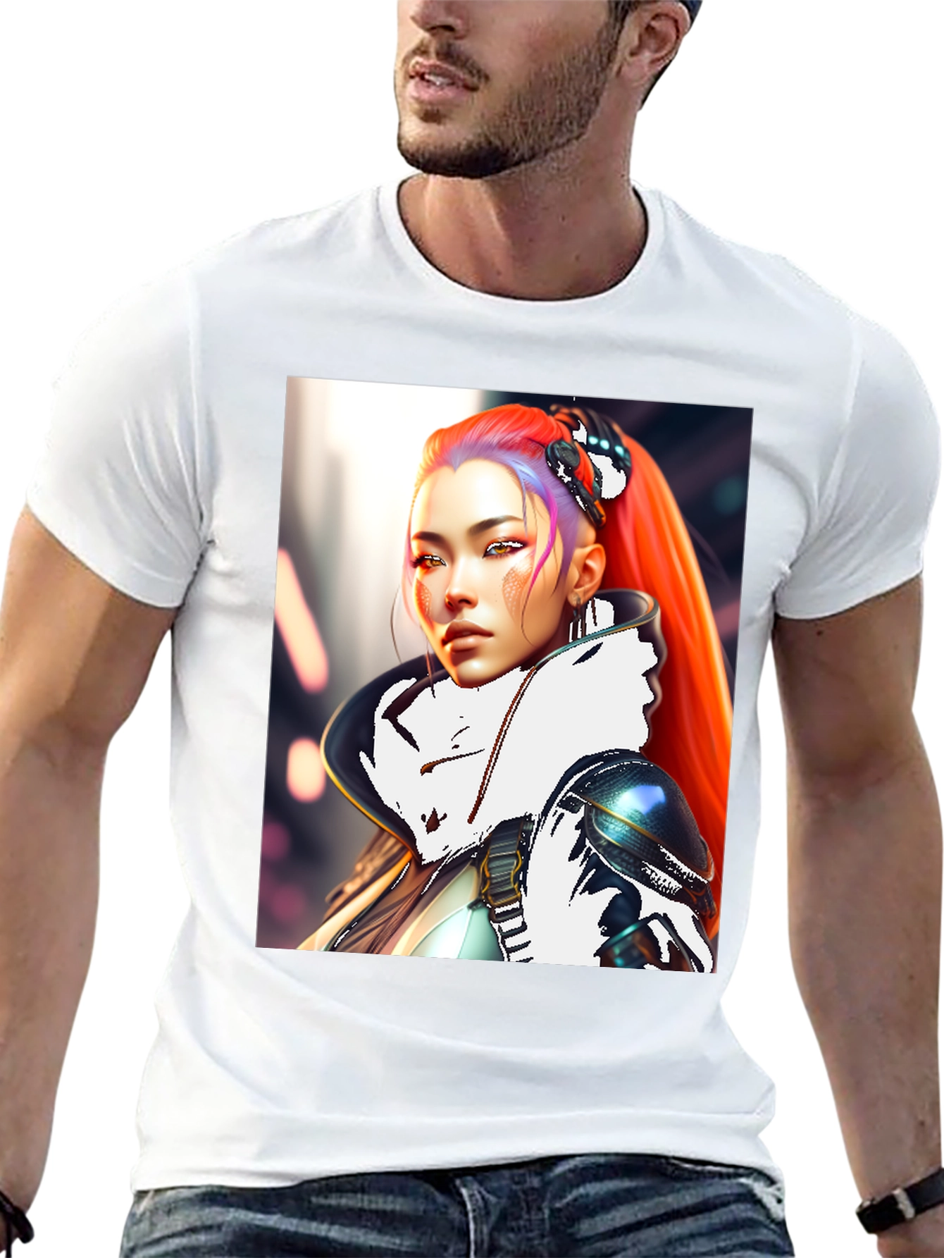 Cyberpunk Style T-Shirt with Sci-Fi Woman Design