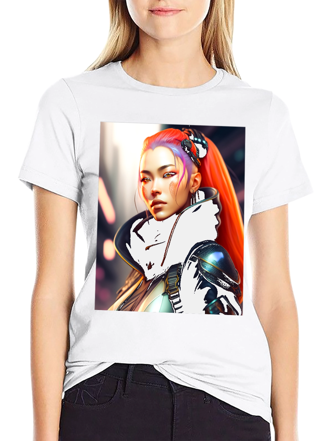 Cyberpunk Style T-Shirt with Sci-Fi Woman Design