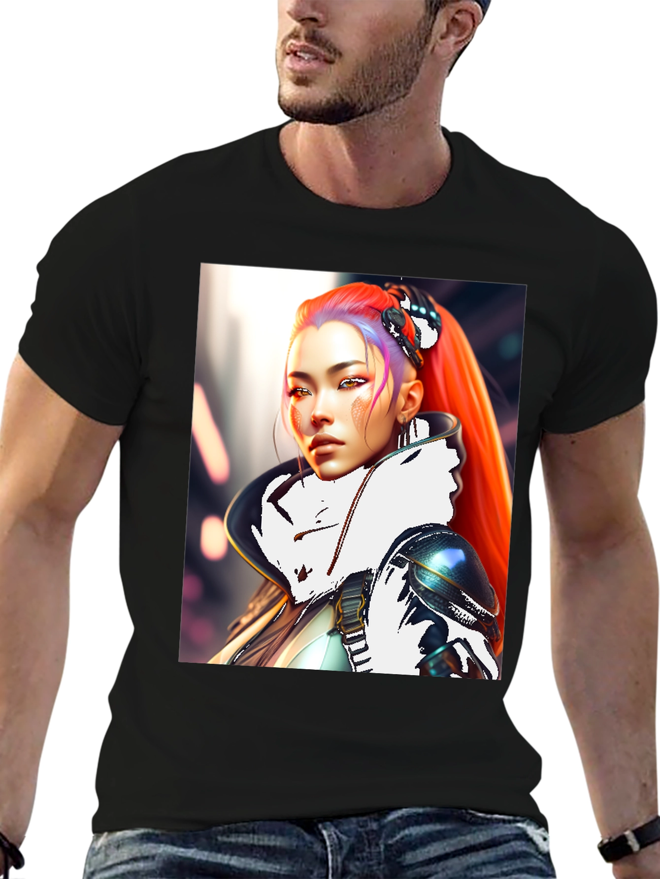 Cyberpunk Style T-Shirt with Sci-Fi Woman Design