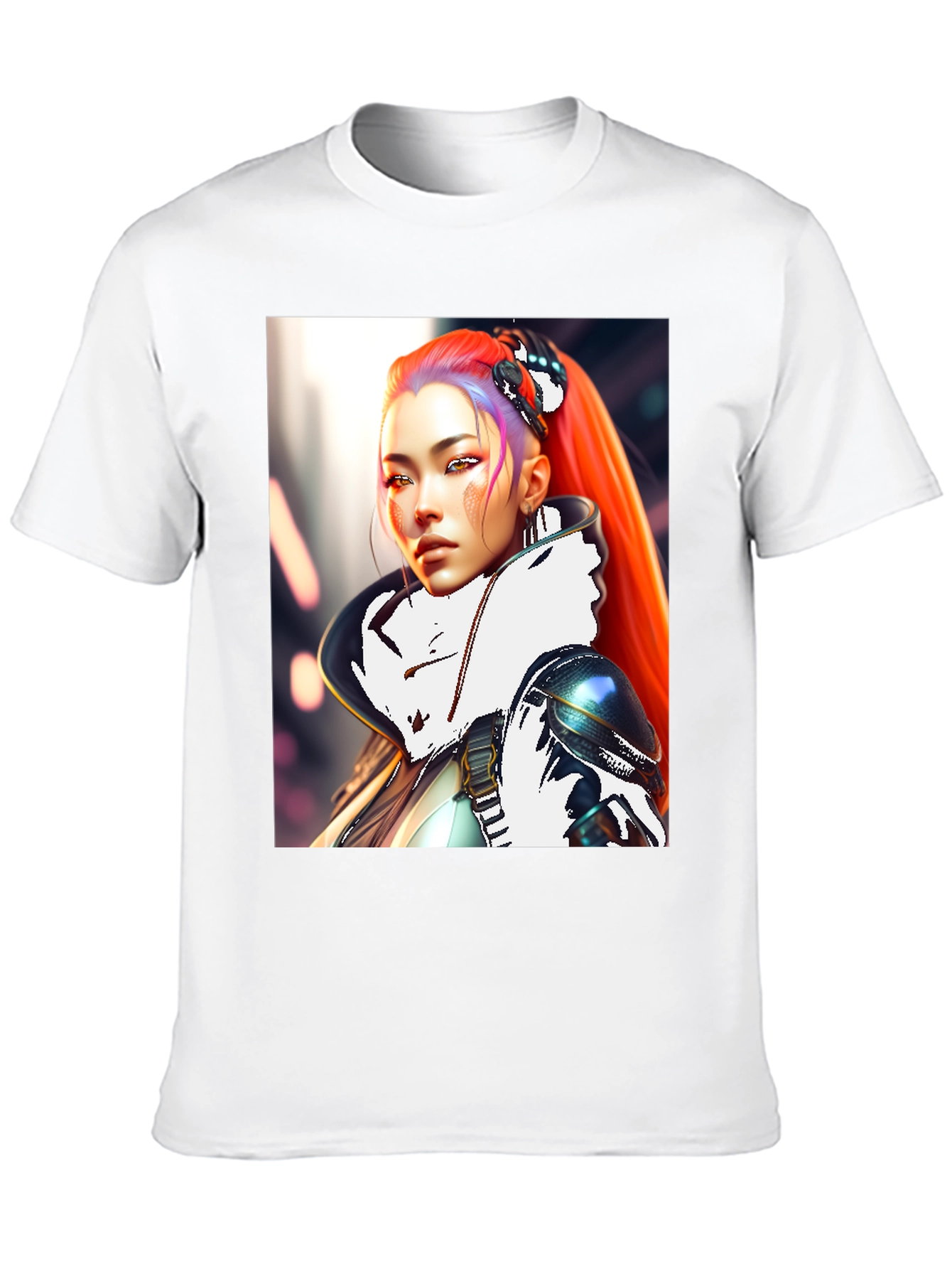 Cyberpunk Style T-Shirt with Sci-Fi Woman Design