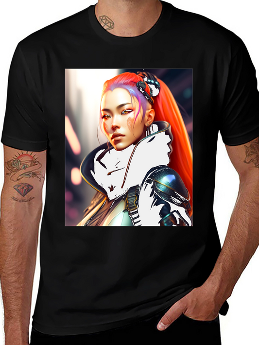 Cyberpunk Style T-Shirt with Sci-Fi Woman Design