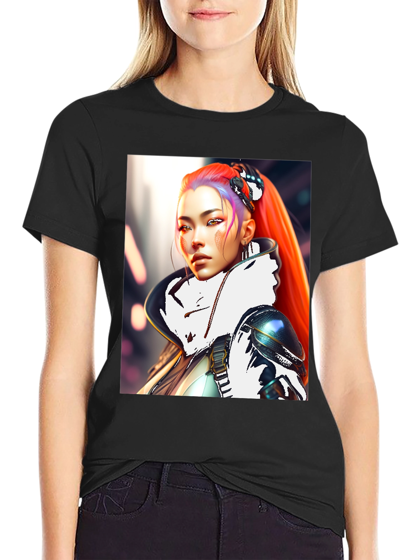 Cyberpunk Style T-Shirt with Sci-Fi Woman Design