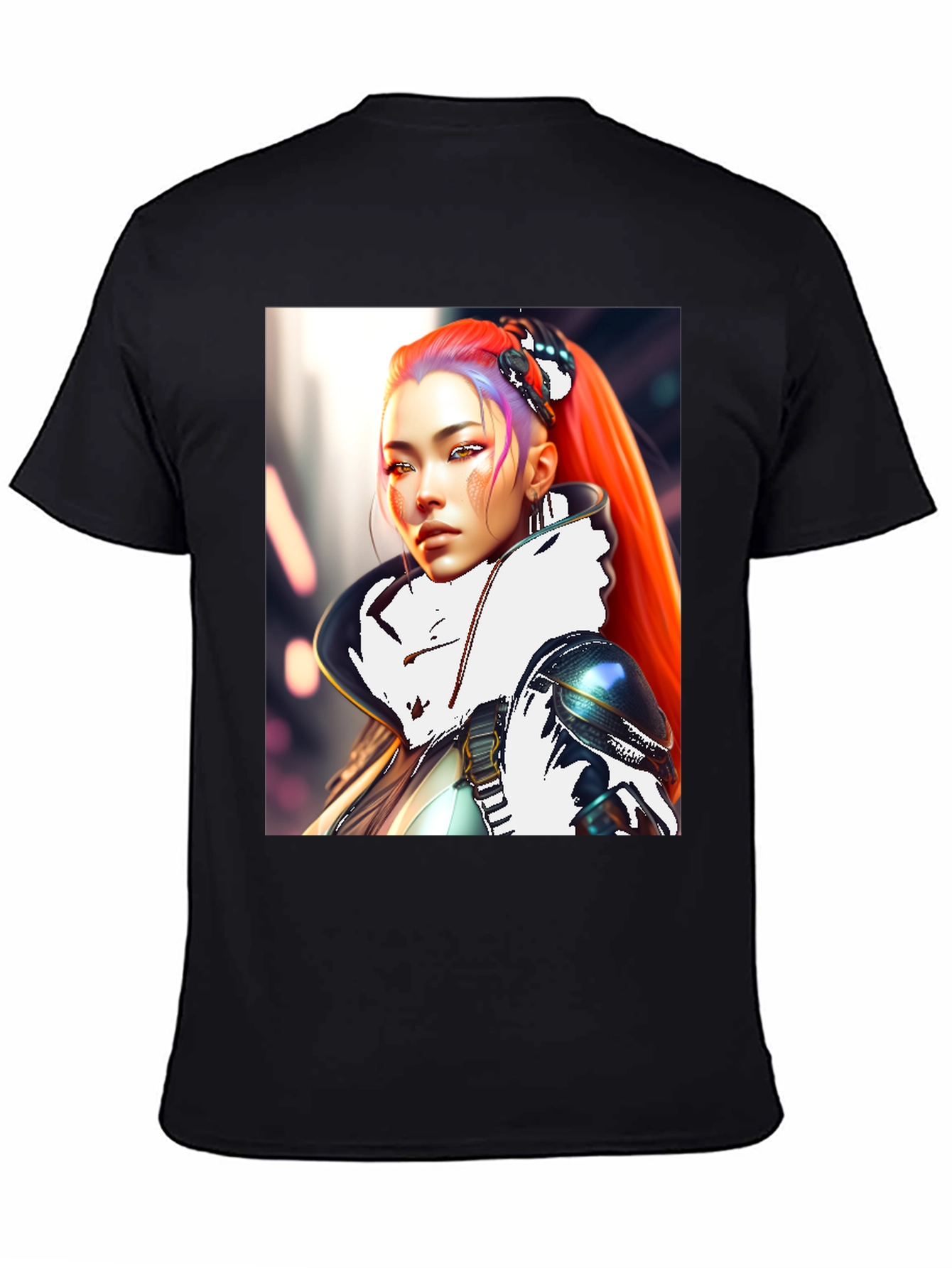 Cyberpunk Style T-Shirt with Sci-Fi Woman Design