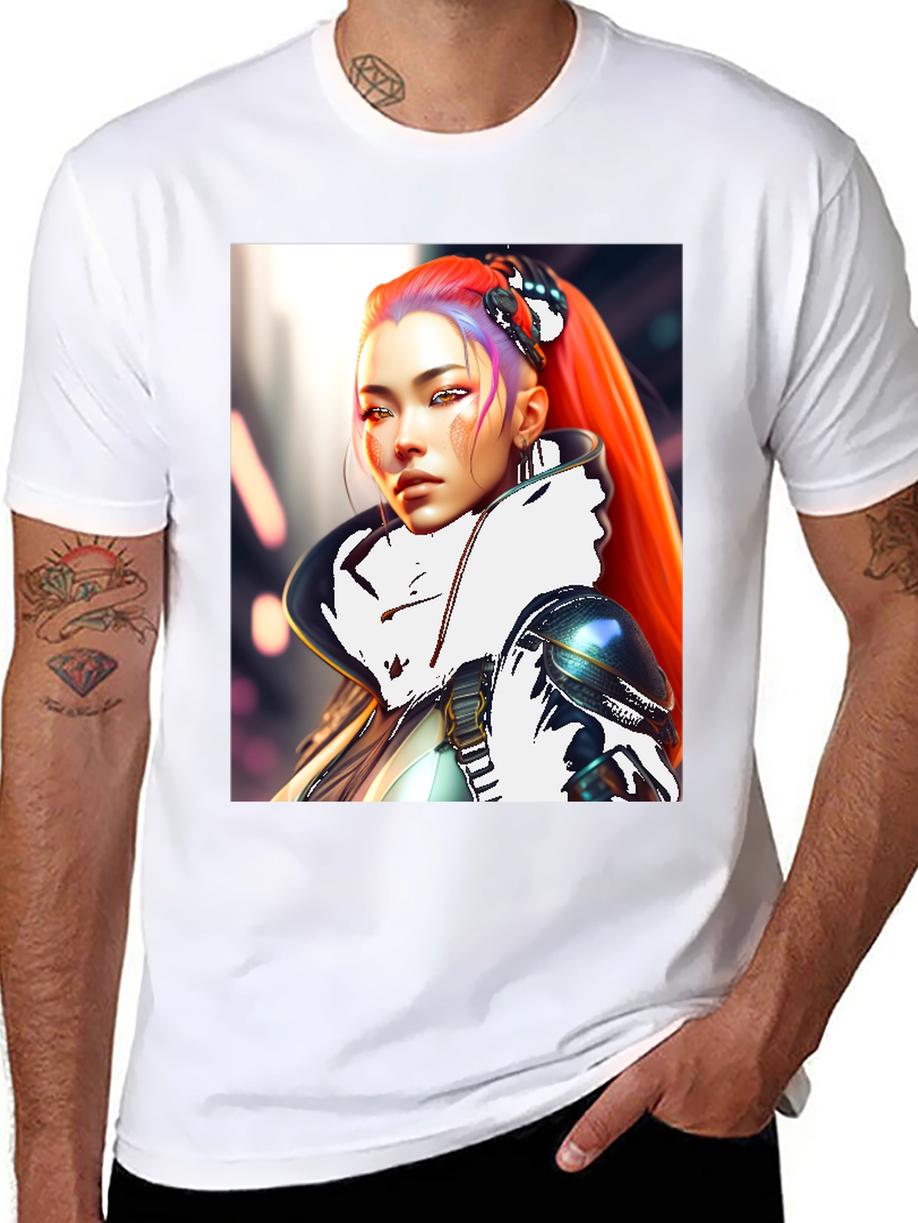 Cyberpunk Style T-Shirt with Sci-Fi Woman Design