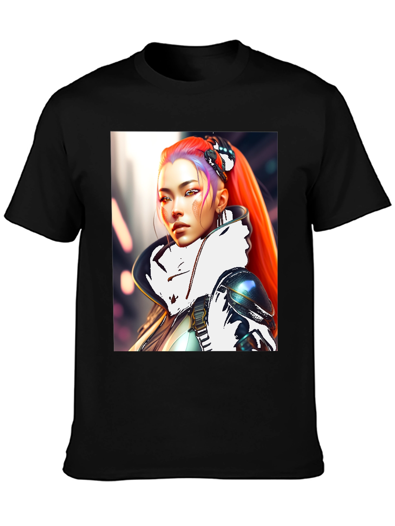 Cyberpunk Style T-Shirt with Sci-Fi Woman Design