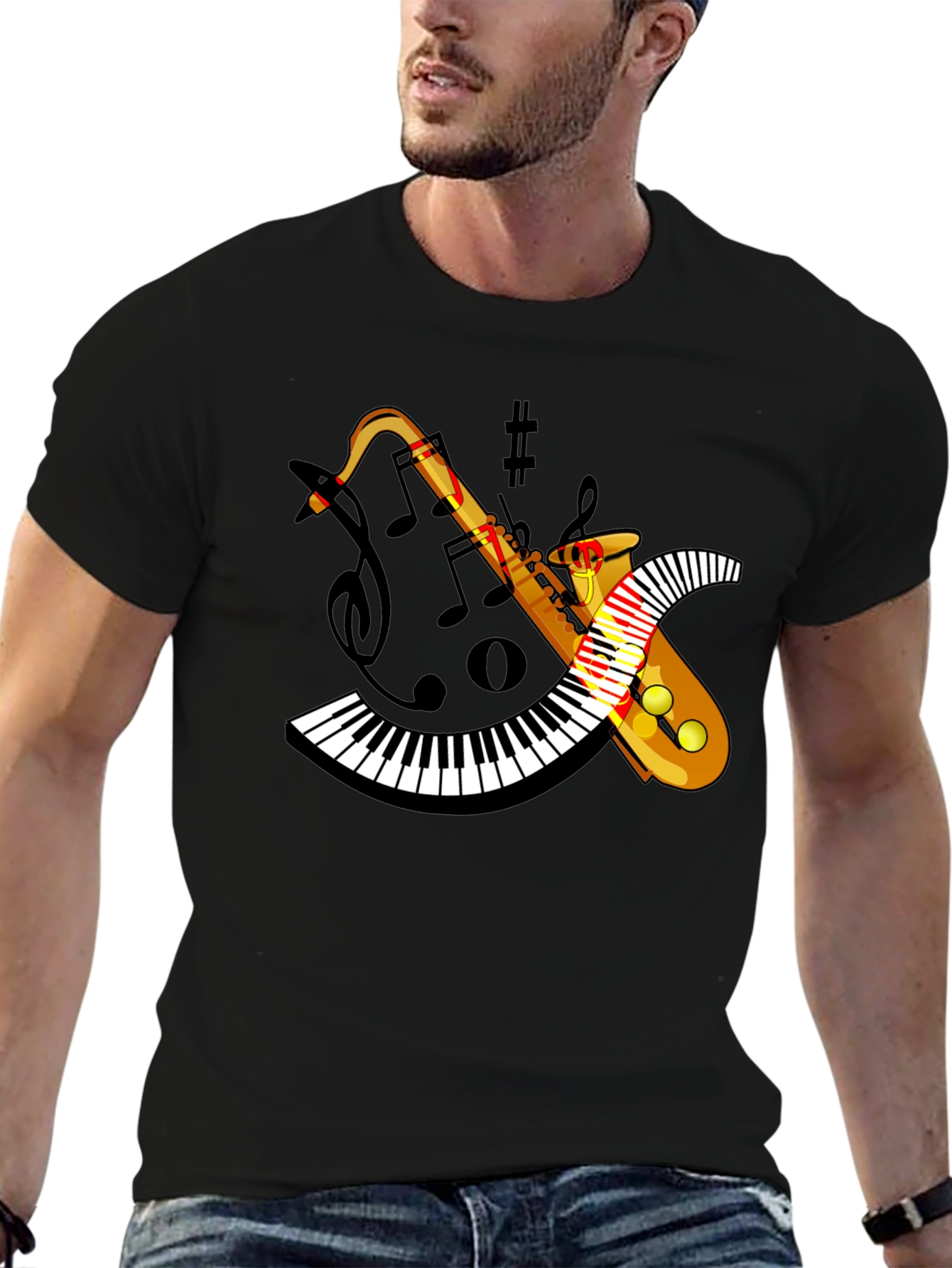 Saxophone Keyboard Graphic Black Tee