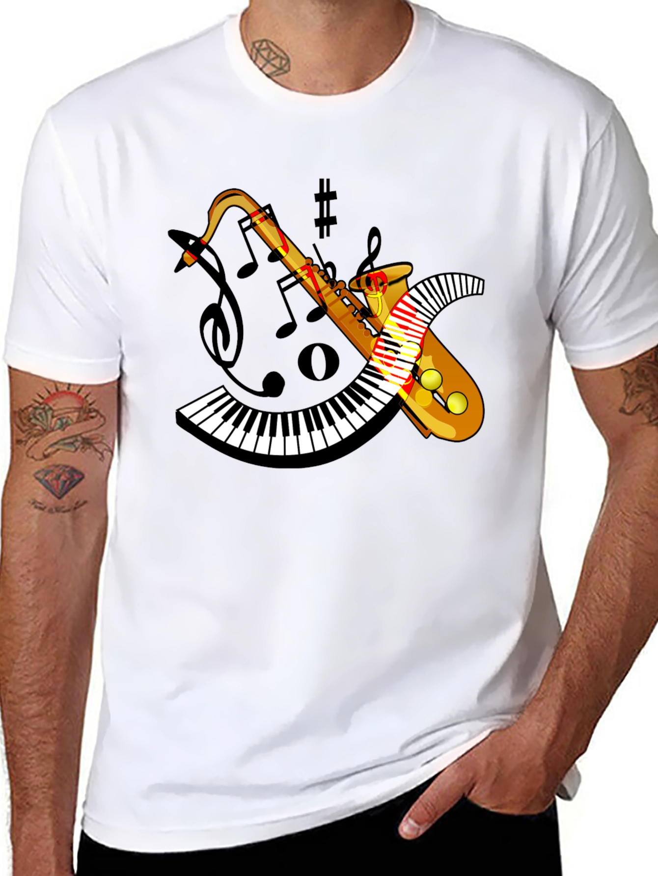 Saxophone Keyboard Graphic Black Tee