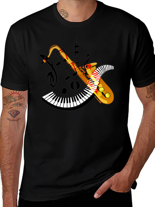 Saxophone Keyboard Graphic Black Tee