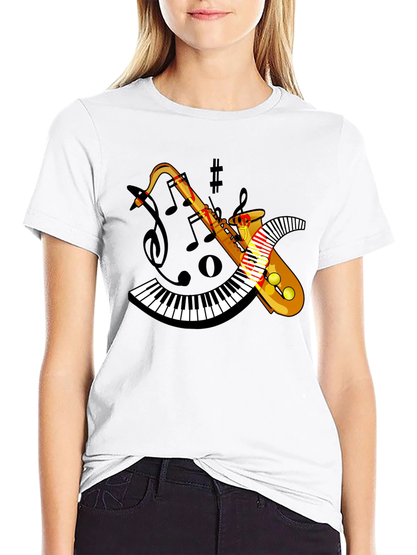 Saxophone Keyboard Graphic Black Tee