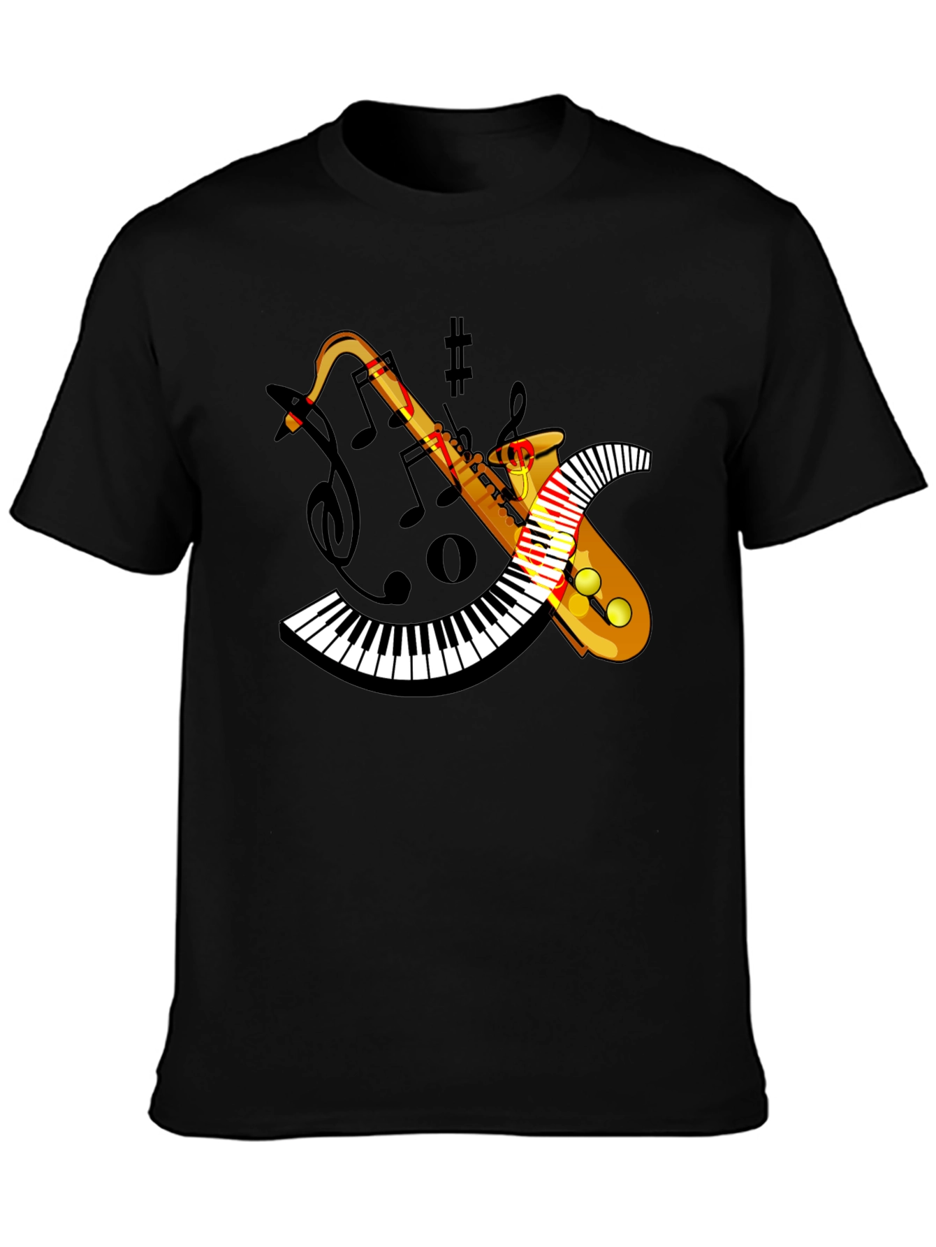 Saxophone Keyboard Graphic Black Tee