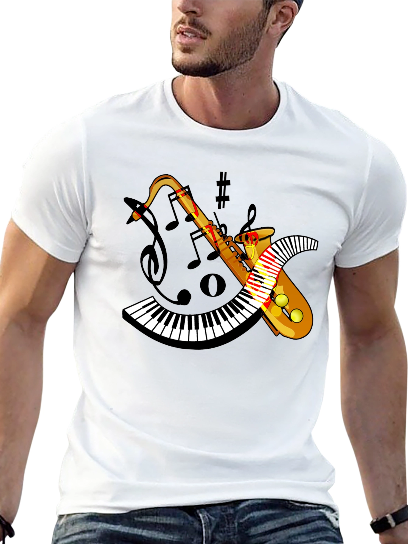 Saxophone Keyboard Graphic Black Tee