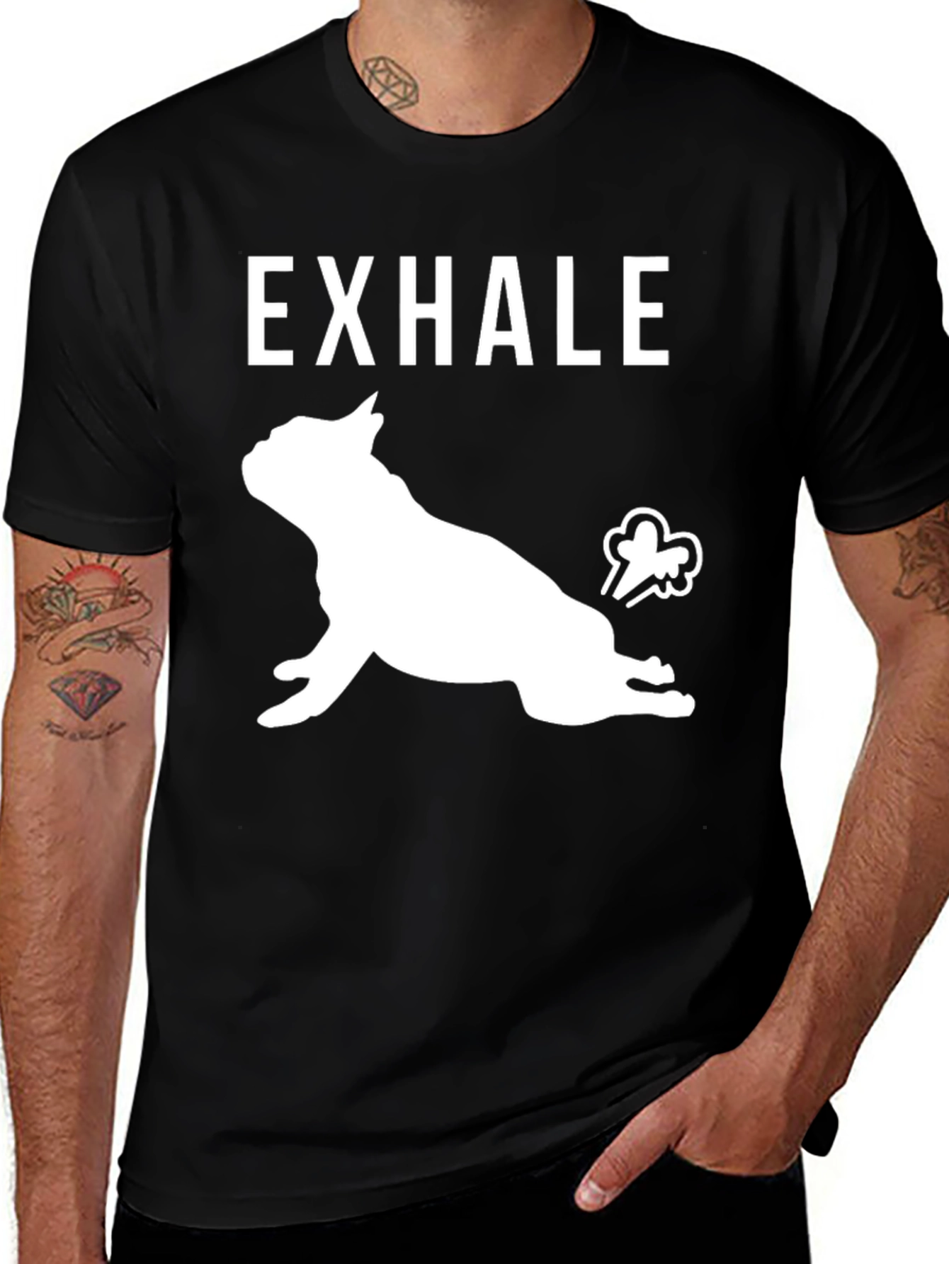 Exhale Dog Yoga Black Graphic T-Shirt