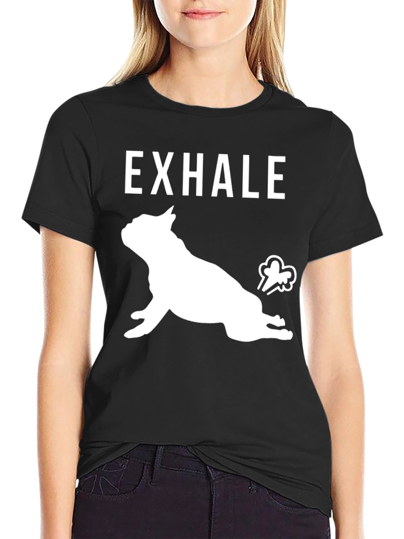 Exhale Dog Yoga Black Graphic T-Shirt