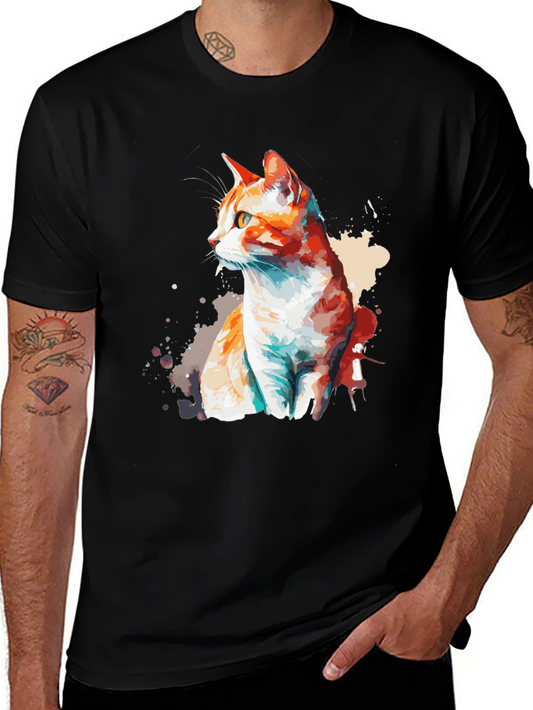 Watercolor Cat Art Black T-Shirt