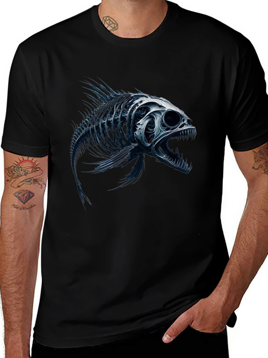 Fish Skeleton Graphic T-Shirt - Mens Black Tee