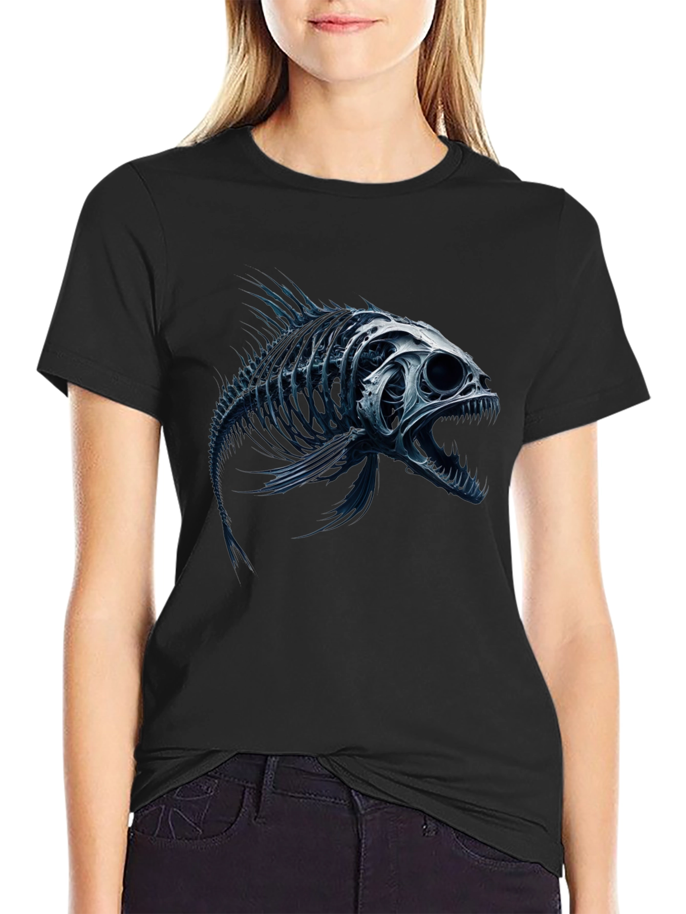 Fish Skeleton Graphic T-Shirt - Mens Black Tee