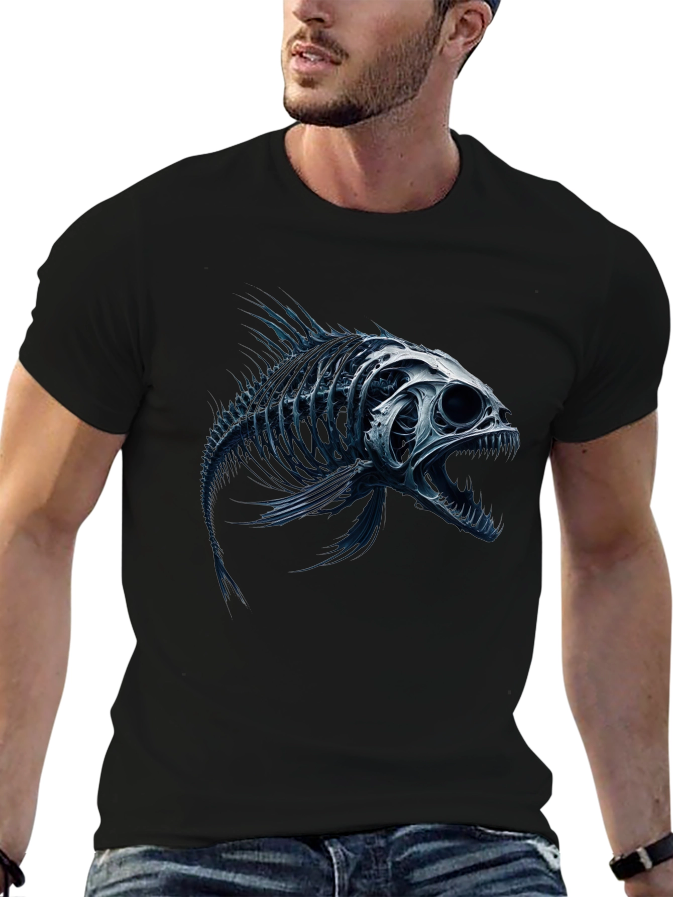 Fish Skeleton Graphic T-Shirt - Mens Black Tee