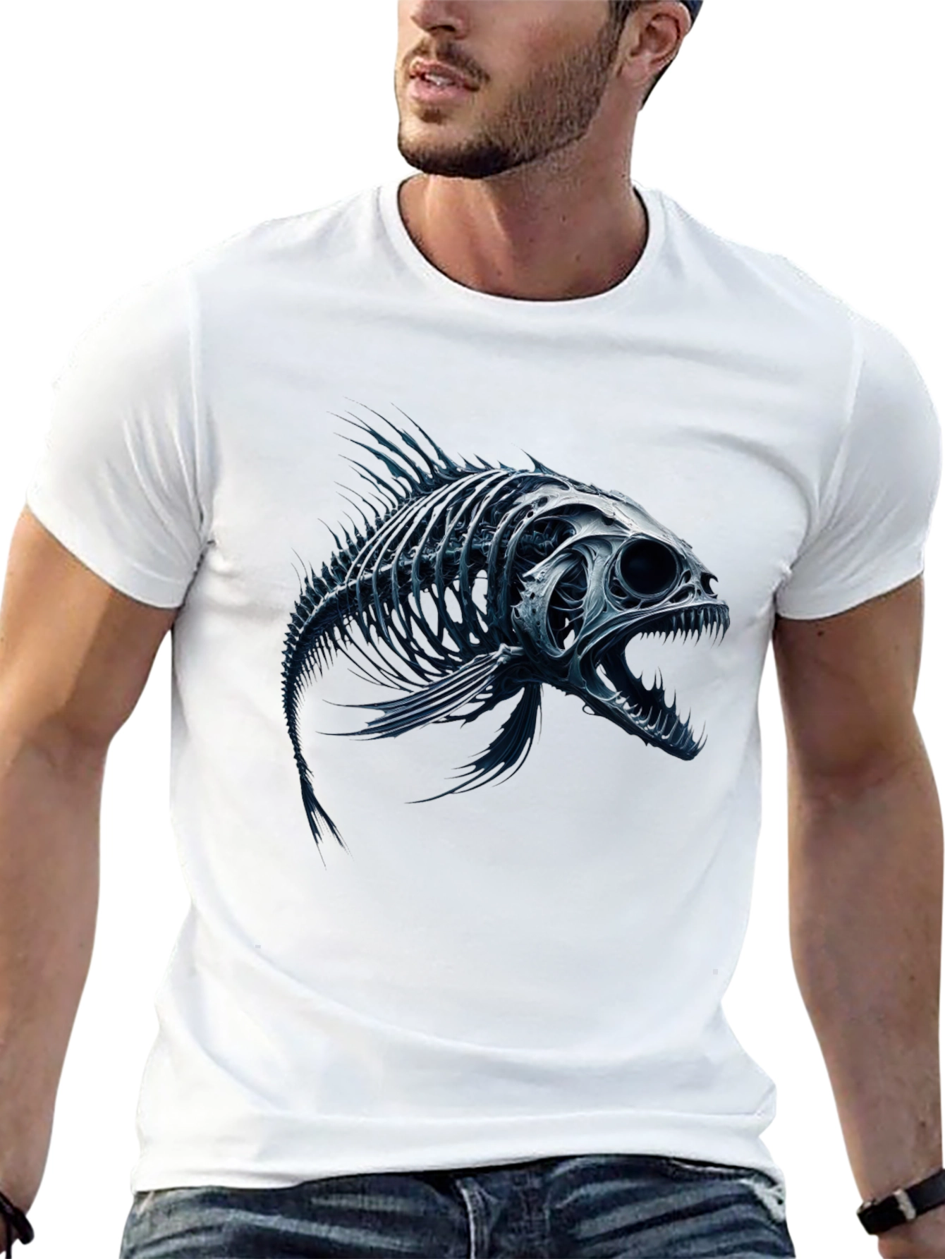 Fish Skeleton Graphic T-Shirt - Mens Black Tee