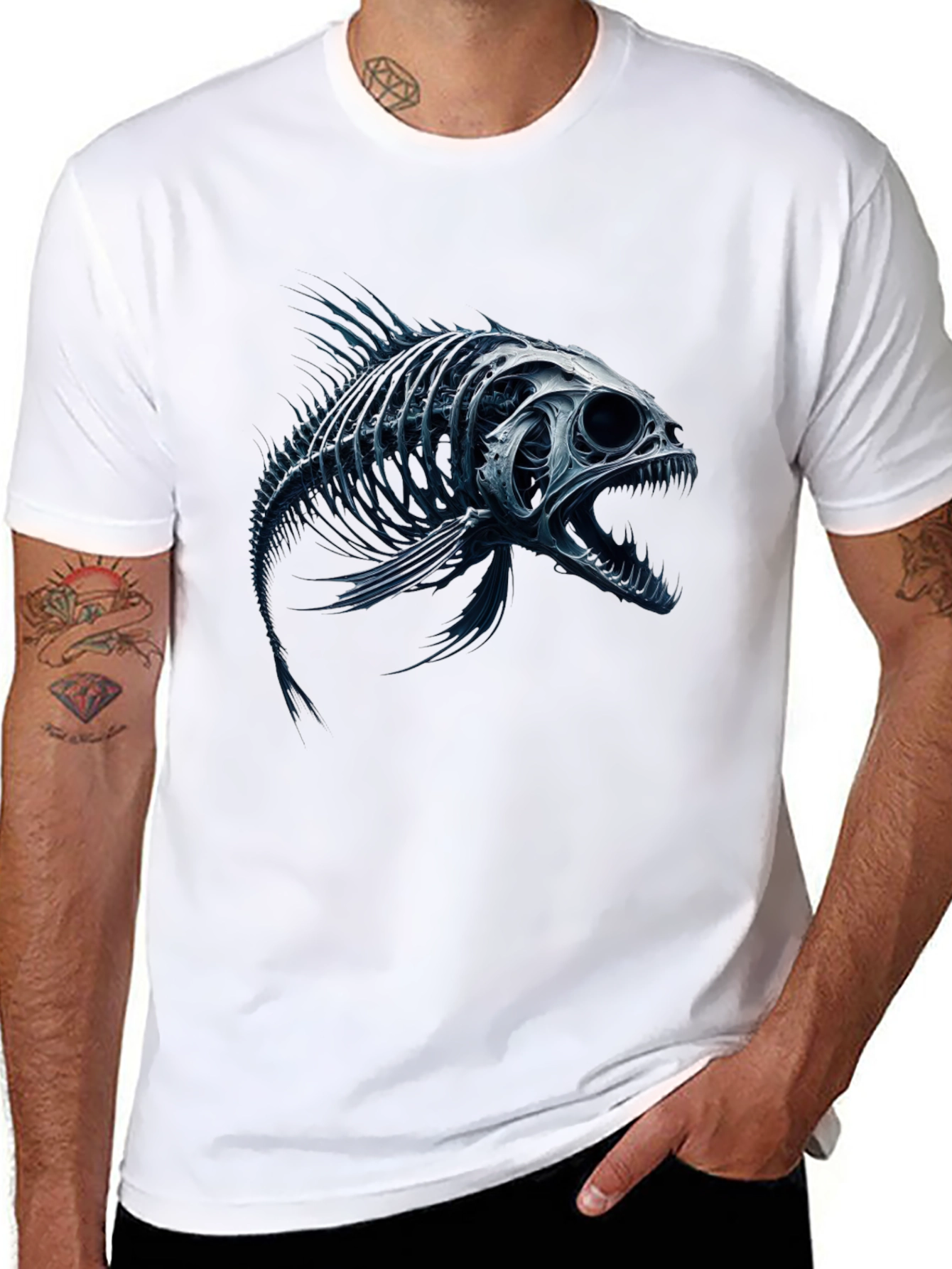 Fish Skeleton Graphic T-Shirt - Mens Black Tee