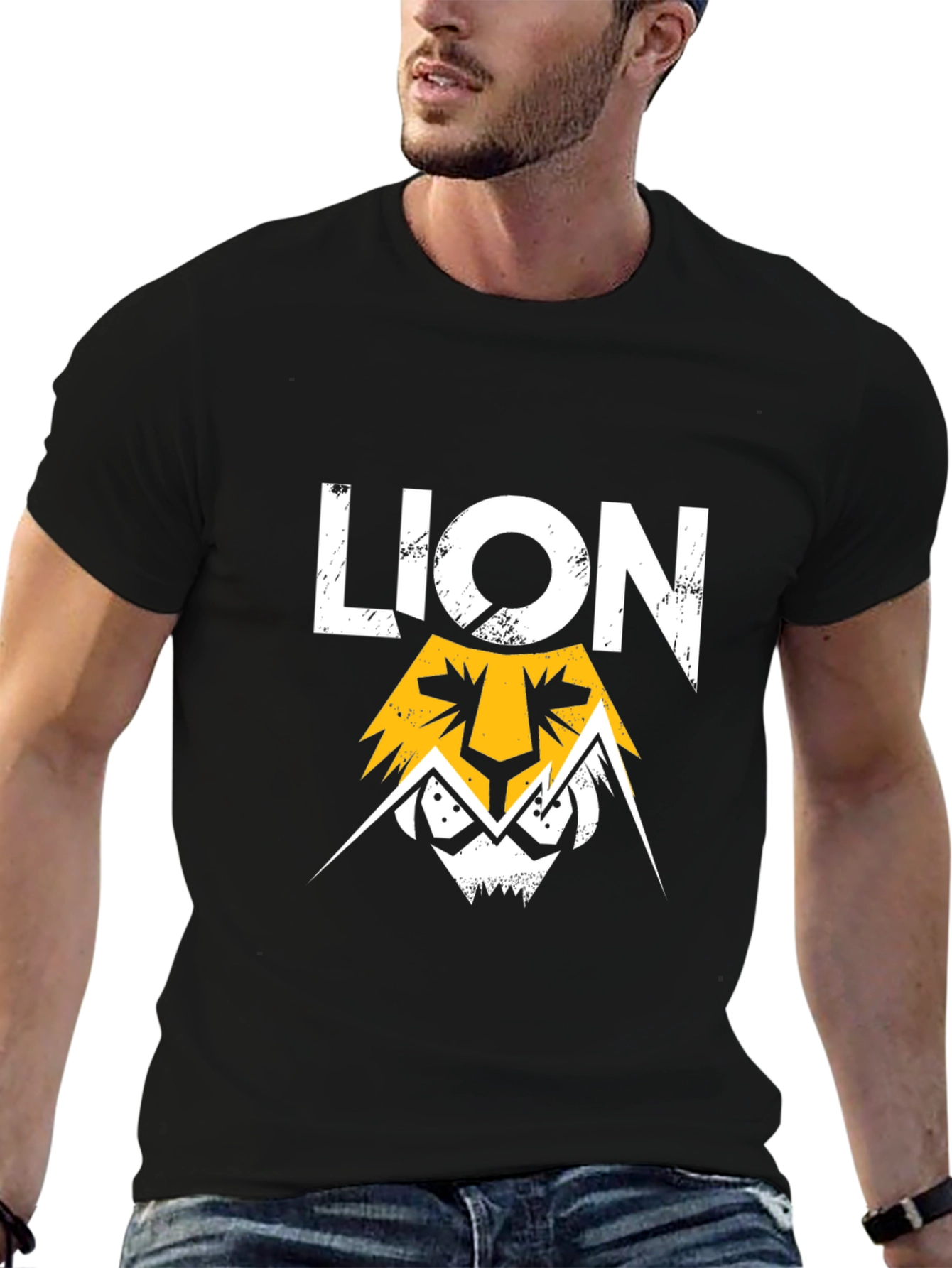 Lion Graphic Print Black T-Shirt