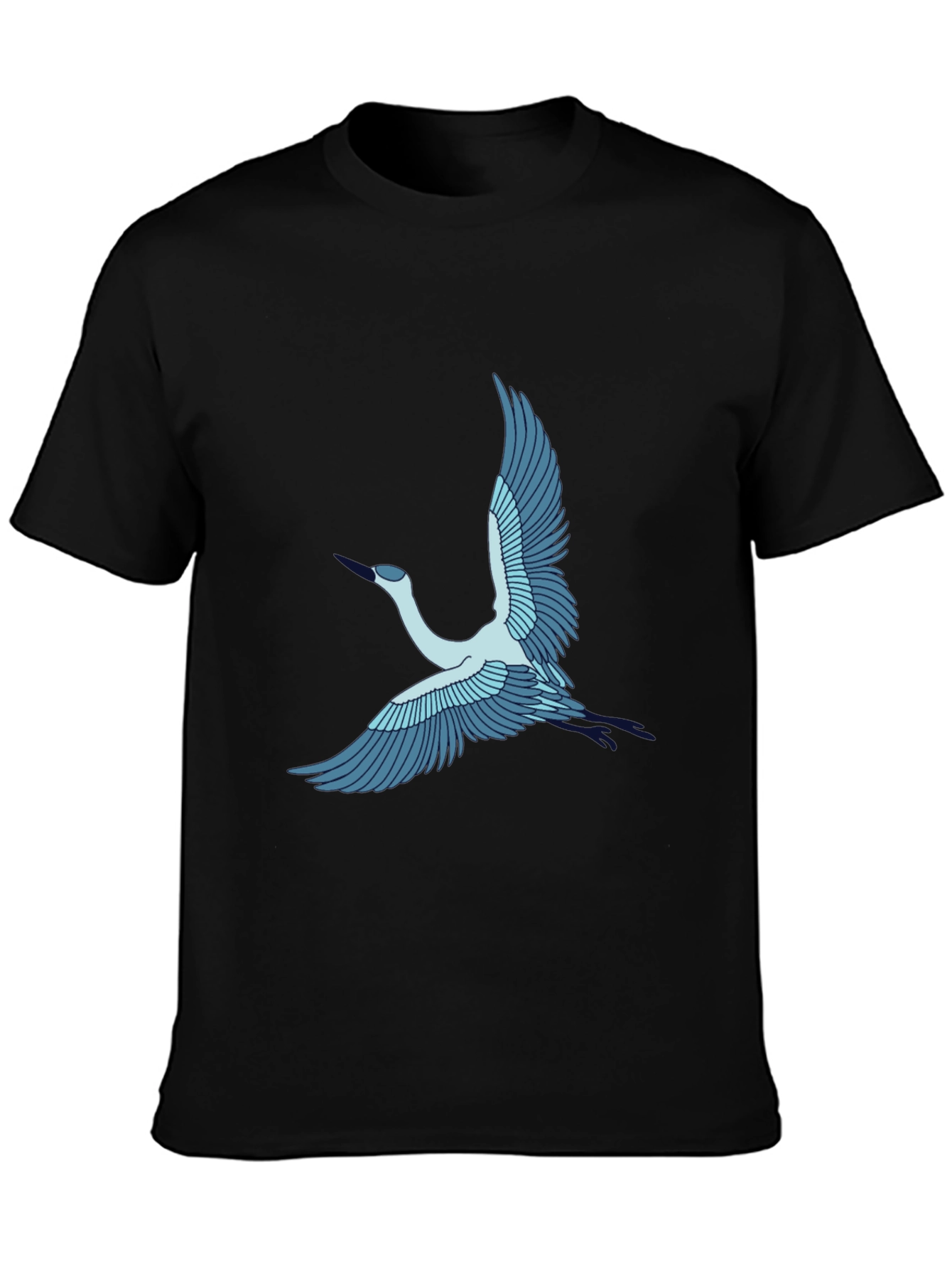Crane Bird Graphic Tee - Black Cotton T-Shirt