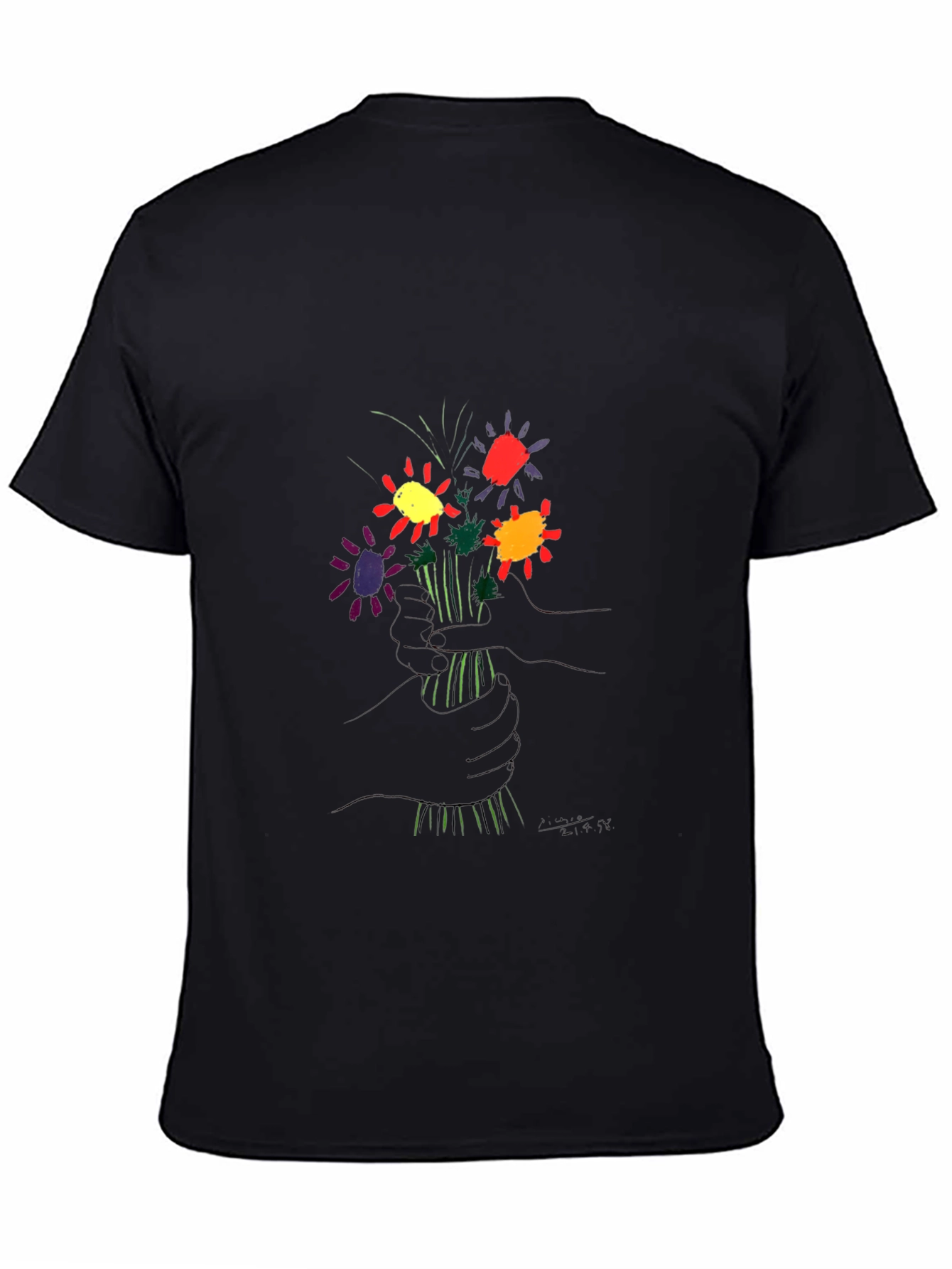 Floral Graphic Tee - Black Cotton Casual Wear