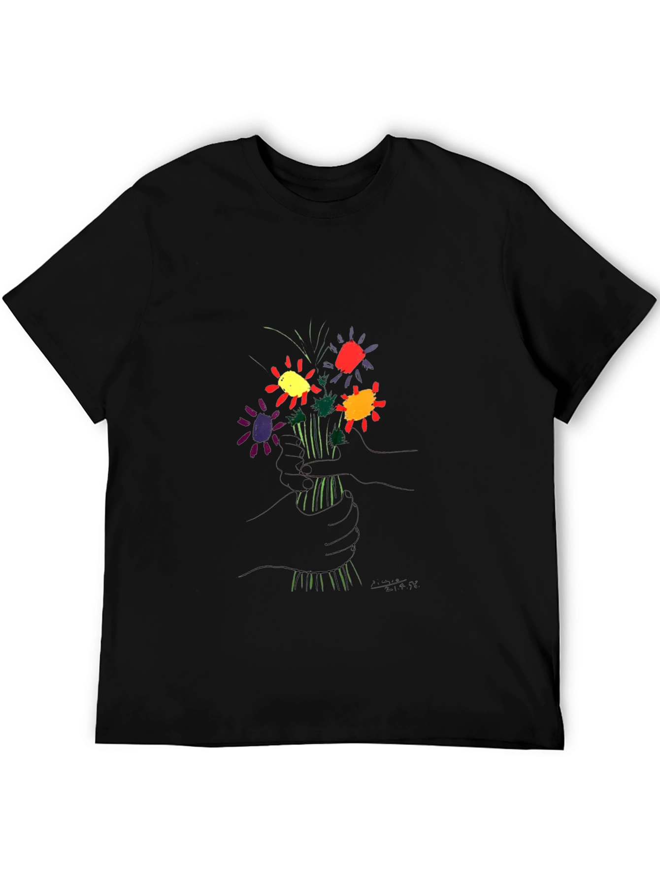 Floral Graphic Tee - Black Cotton Casual Wear