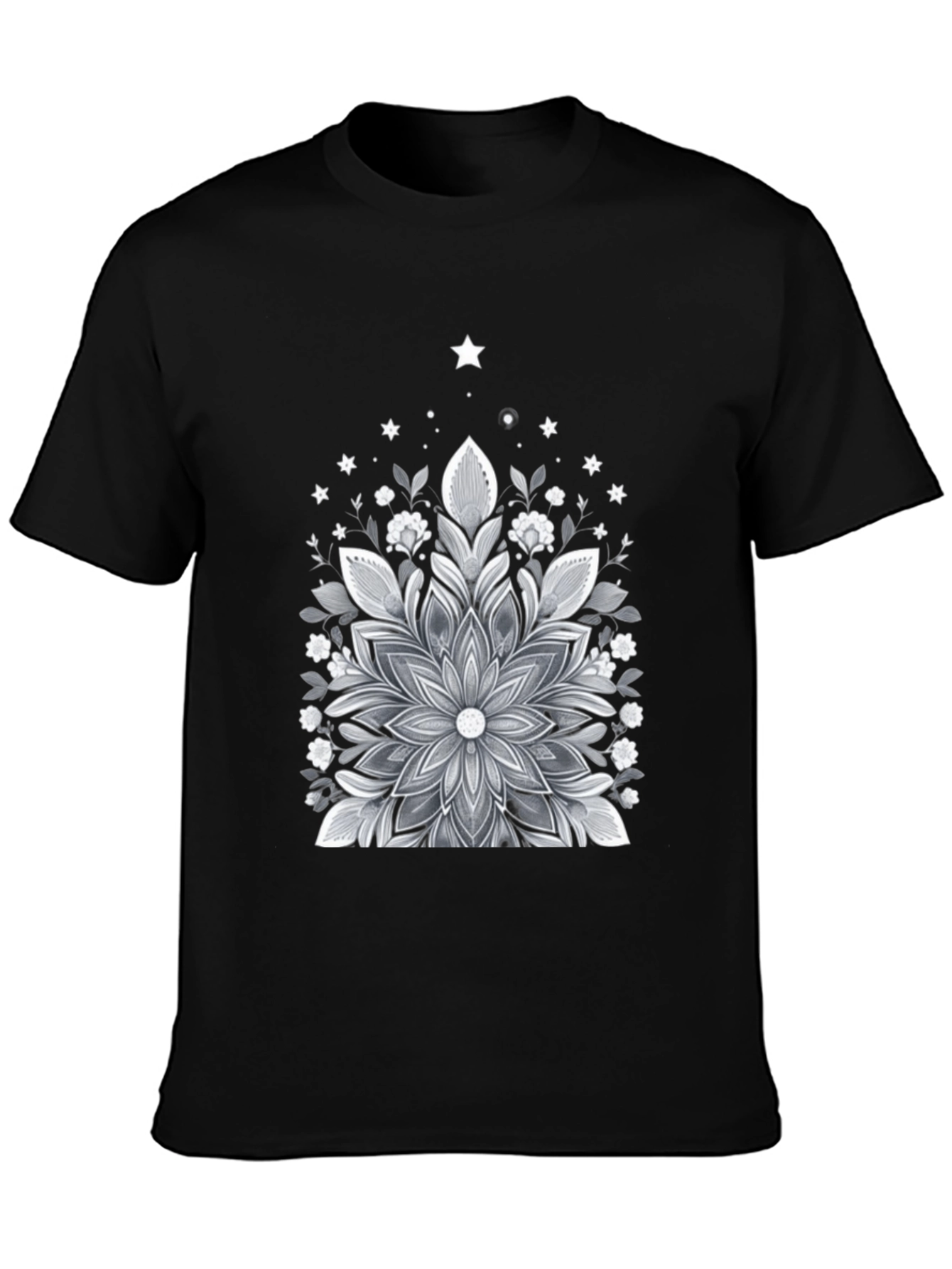 Floral Mandala Graphic Tee - Black Cotton Blend