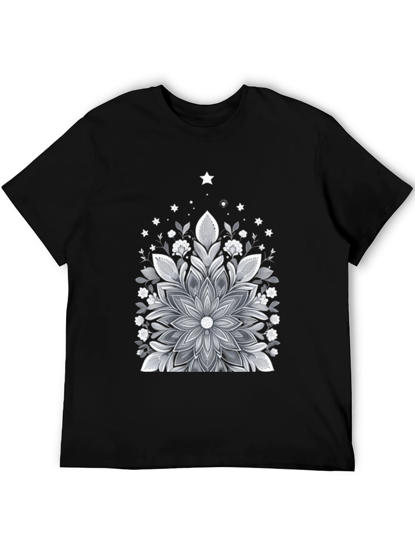 Floral Mandala Graphic Tee - Black Cotton Blend