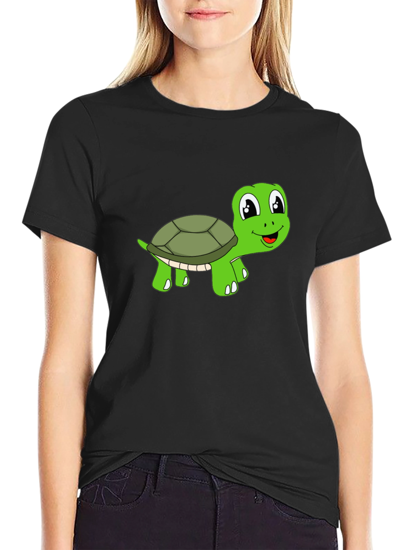 Cute Turtle Graphic T-Shirt - Black