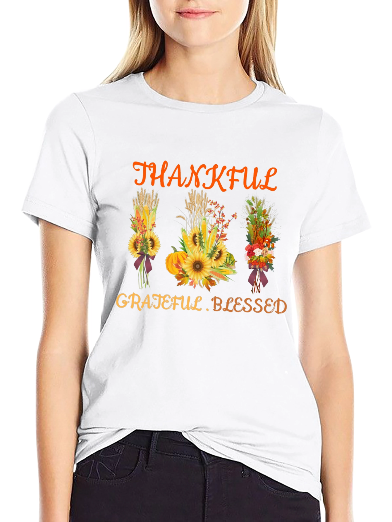 Thankful Grateful Blessed Thanksgiving Graphic Tee