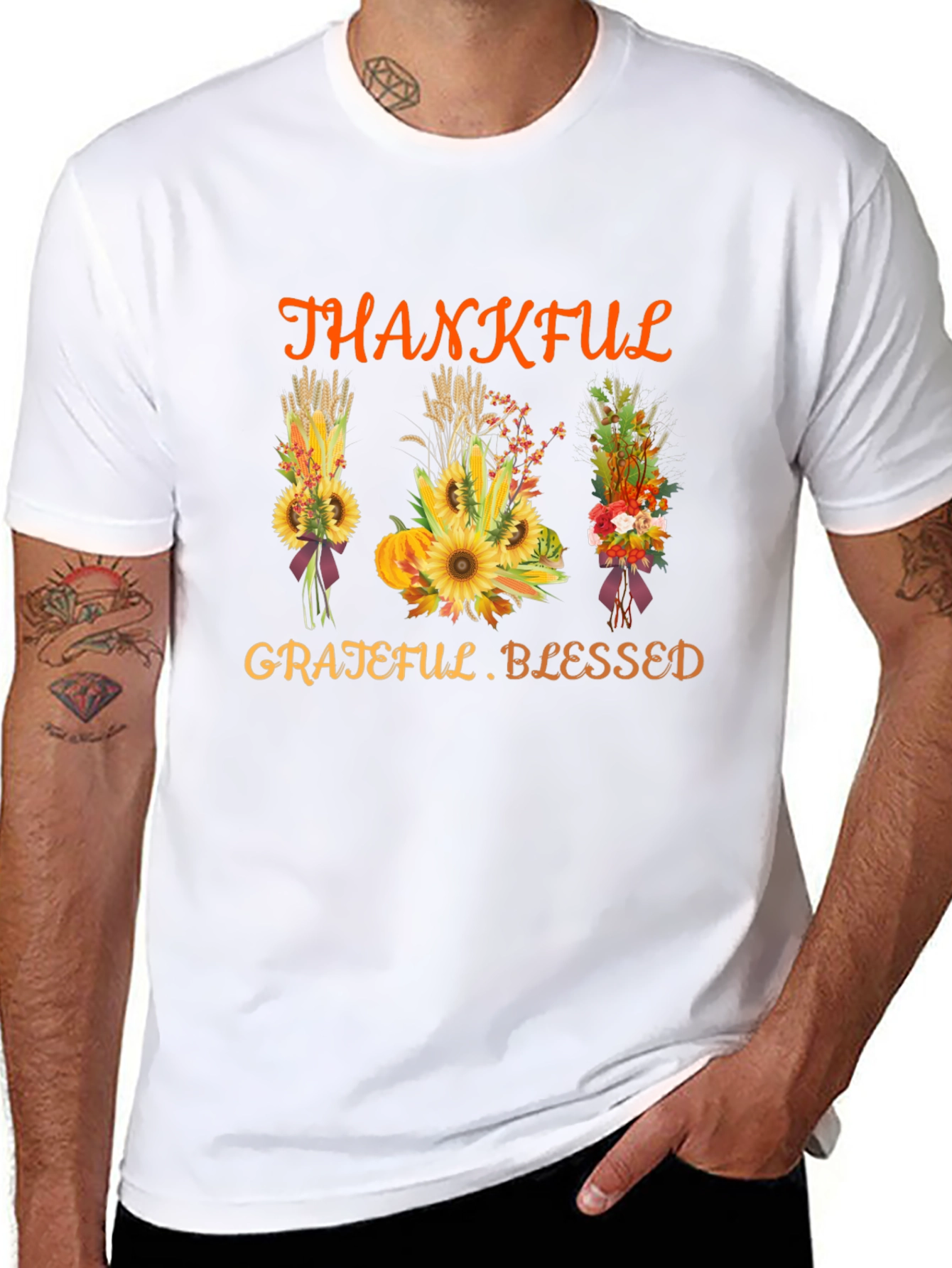 Thankful Grateful Blessed Thanksgiving Graphic Tee