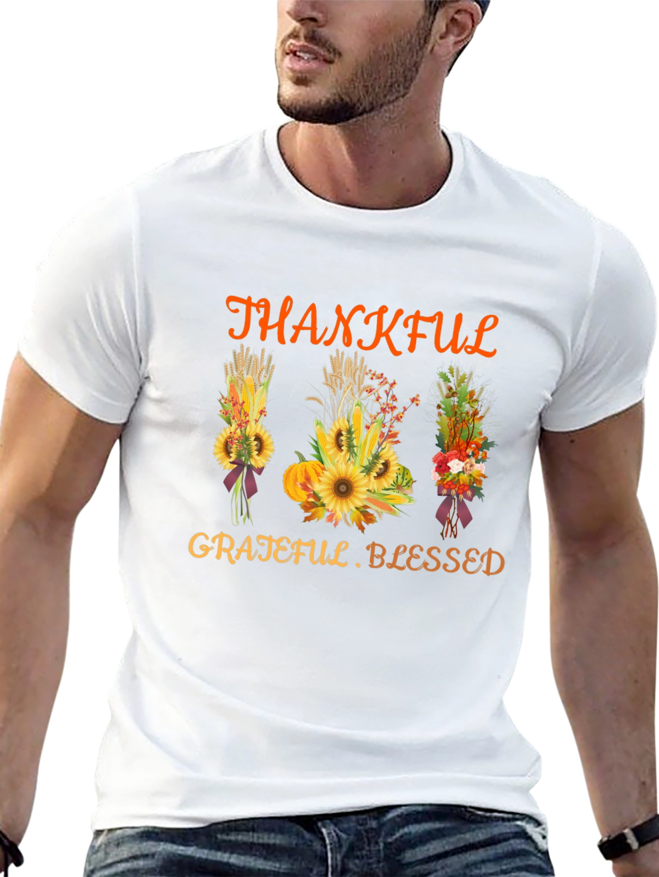 Thankful Grateful Blessed Thanksgiving Graphic Tee