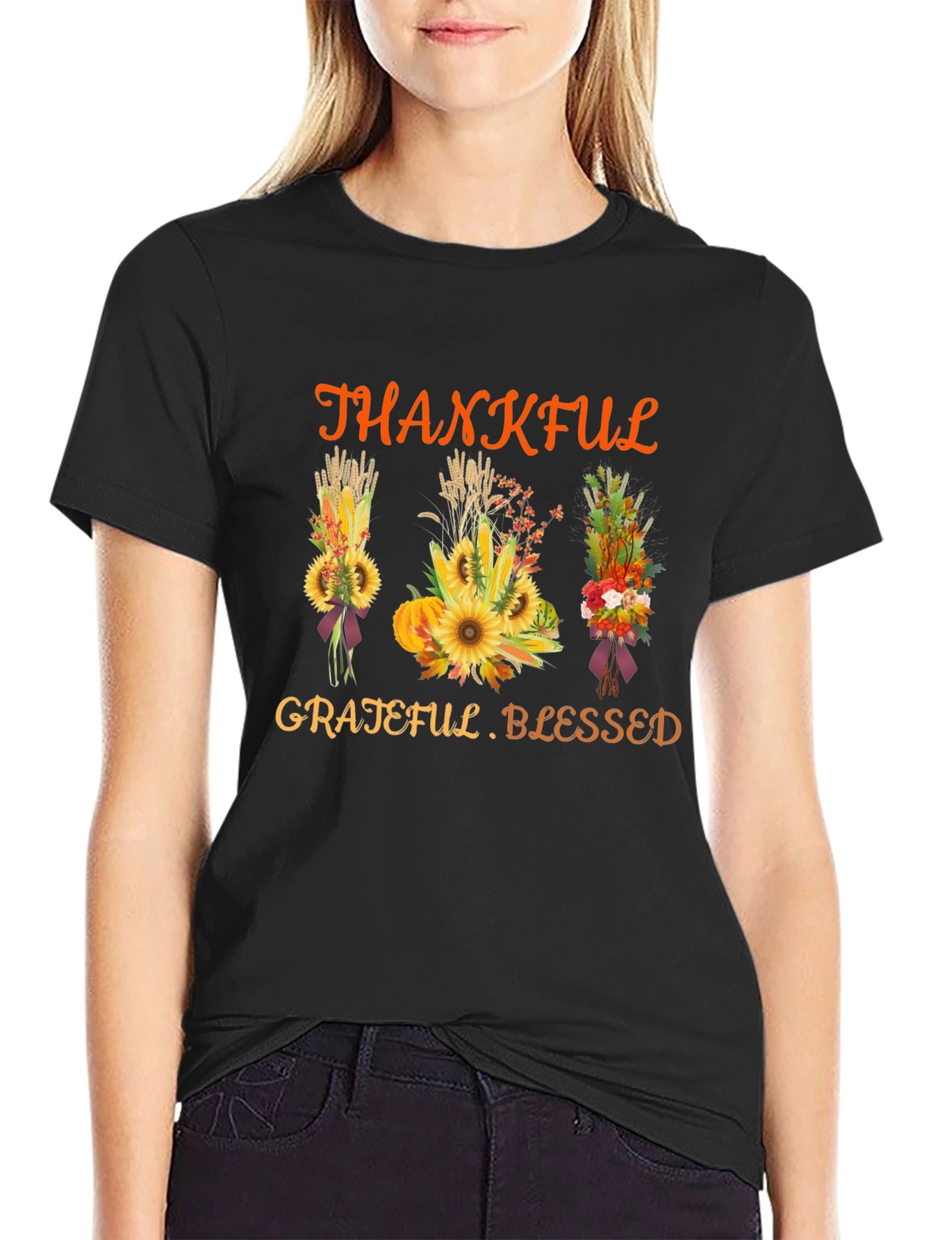 Thankful Grateful Blessed Thanksgiving Graphic Tee
